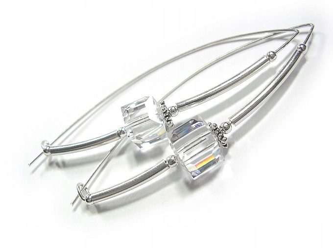 Krystalické Náušnice Crystal Cube Stříbro Arande