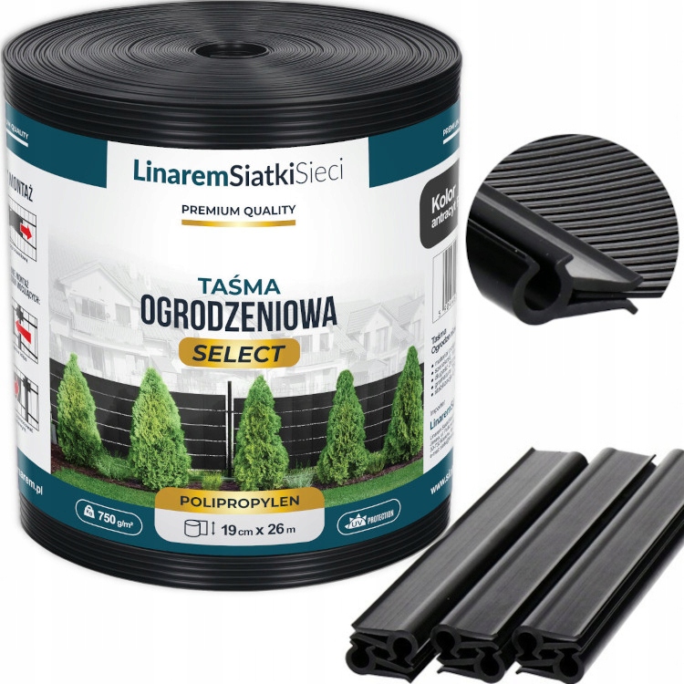 Taśma Ogrodzeniowa 19cmx26m Premium 750g Pp Na Ogrodzenie Antracyt +klipsy