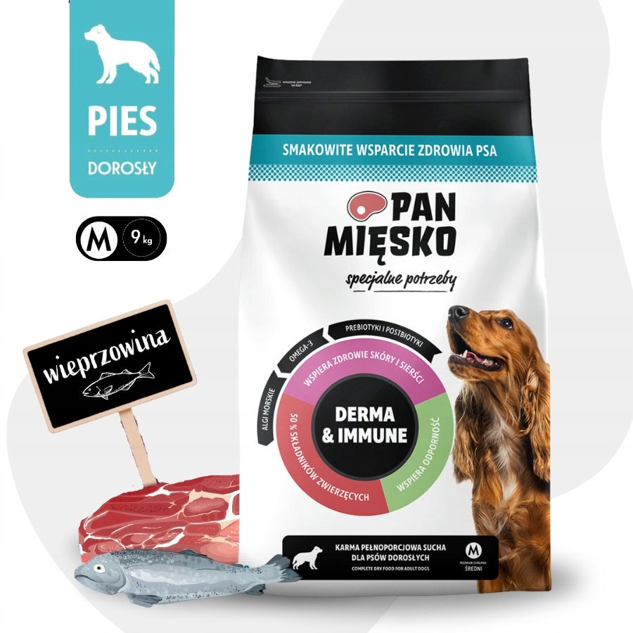 Levně Pan Mięsko Derma & Immune Krmivo pro psy Vepřové Ryba M 9 kg