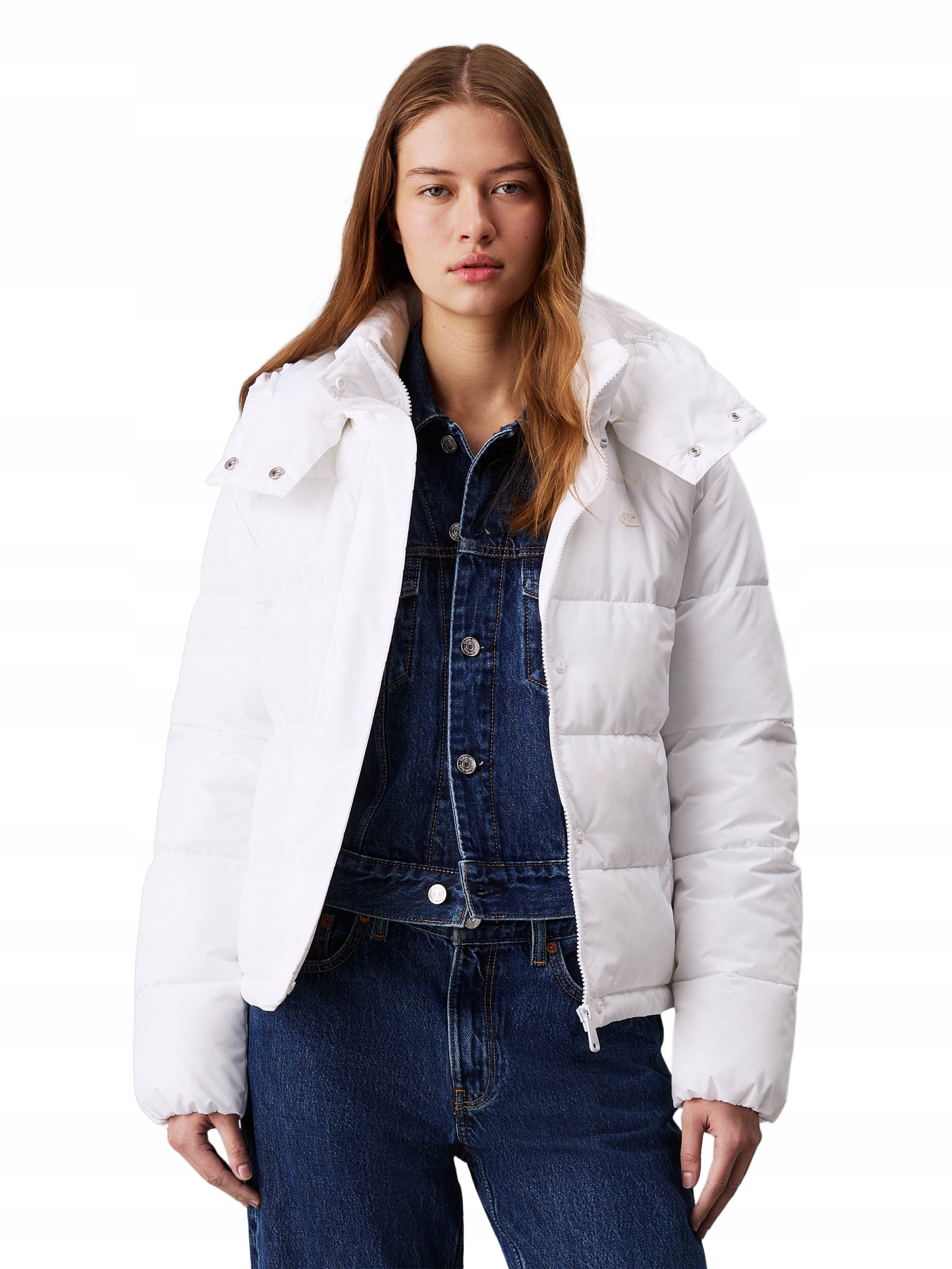 Calvin Klein Jeans Bílá Prošívaná Bunda S Kapucí XXL 6BB