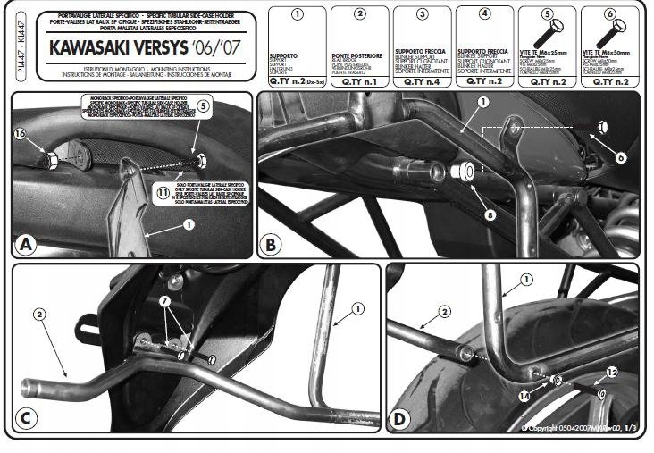 Rám Bočných Kufrov Monokey Kawasaki Versys 650 (06-09)