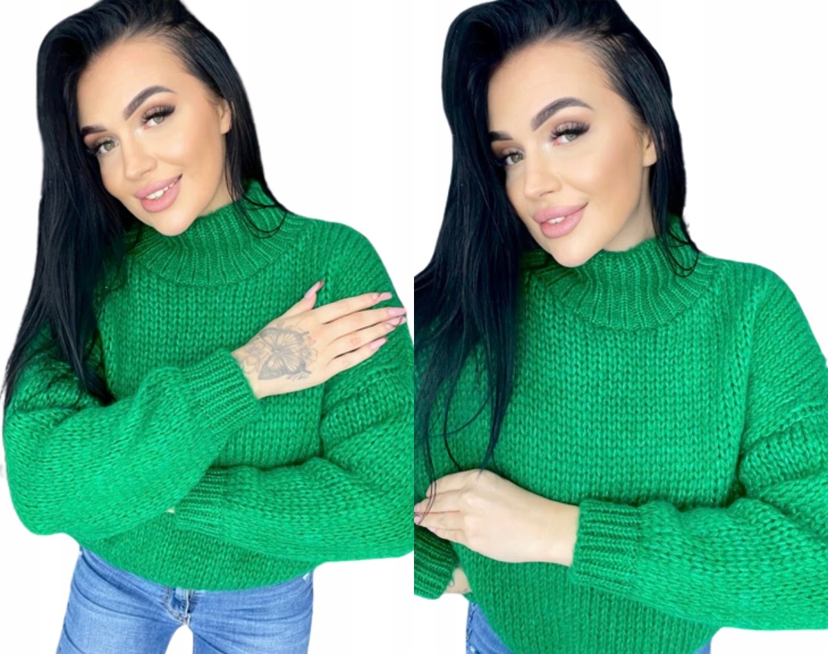 Svetr S Pologolfem, Hladký, Zelený