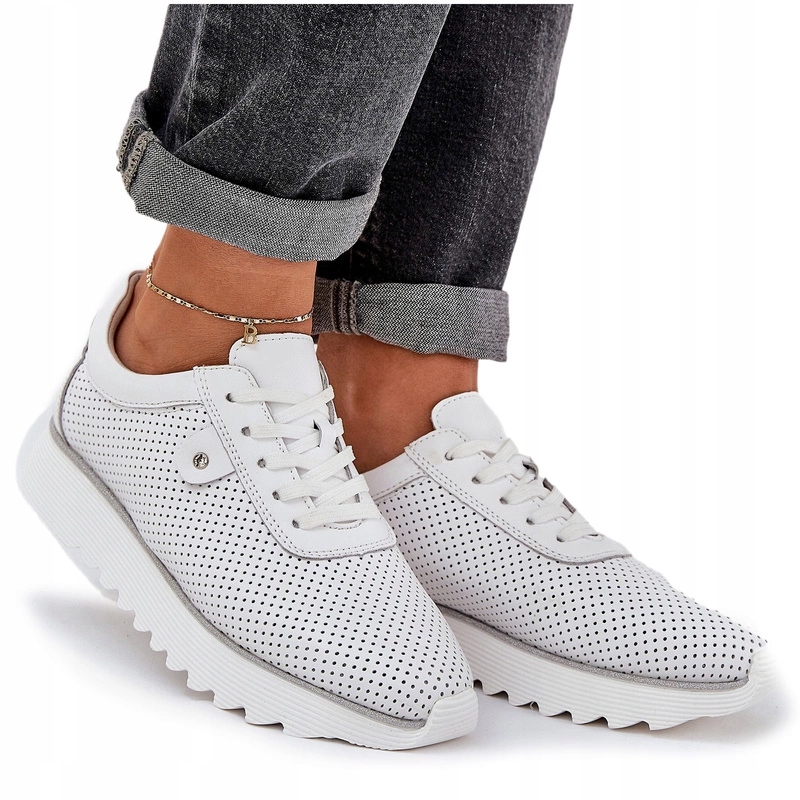 Kožené Sportovní Boty Platforma Se Třpytkami D&a LR51-629 Bílé 40