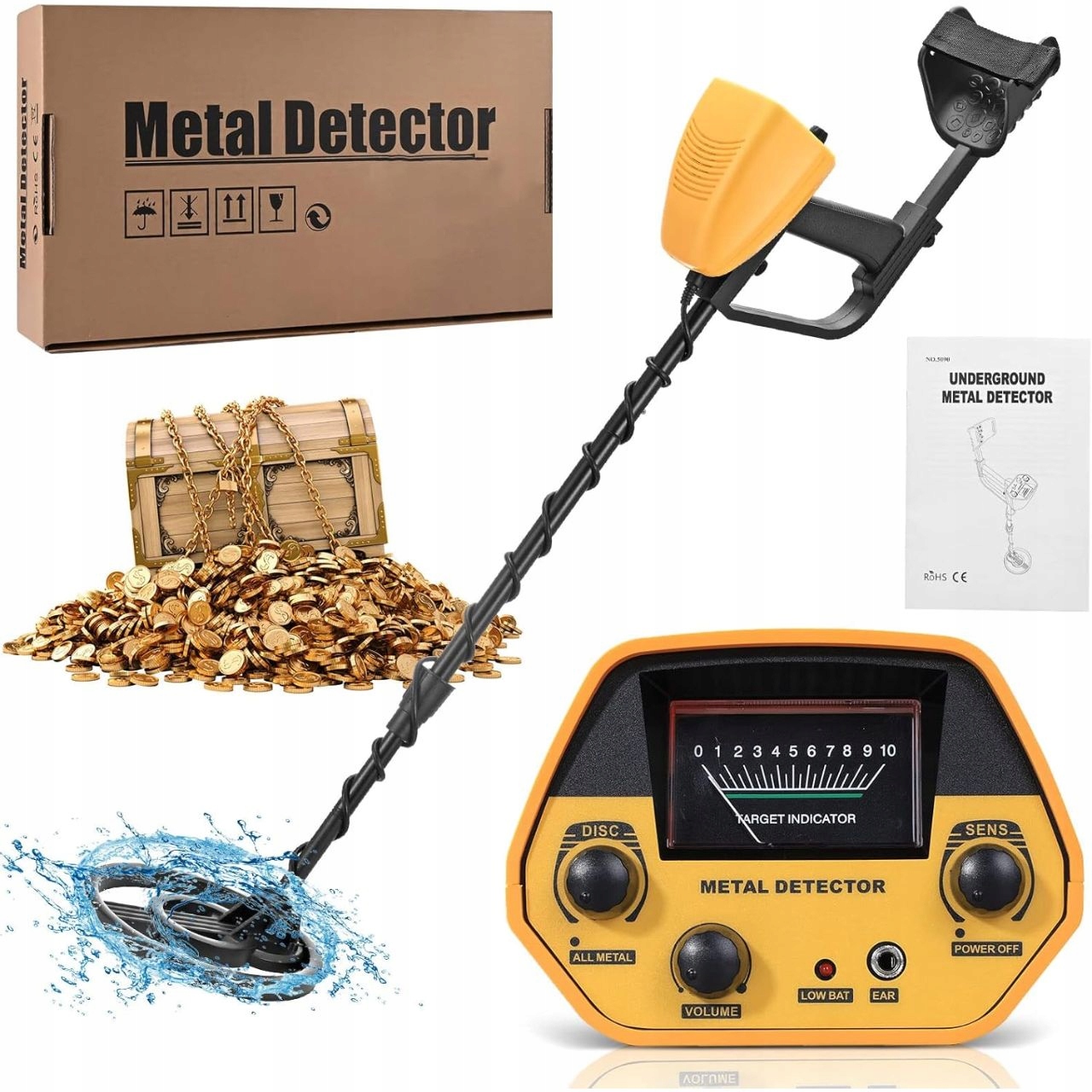 Detektor kovů Vodotěsný Nastavitelný Vysoce Citlivý Ruční Displej