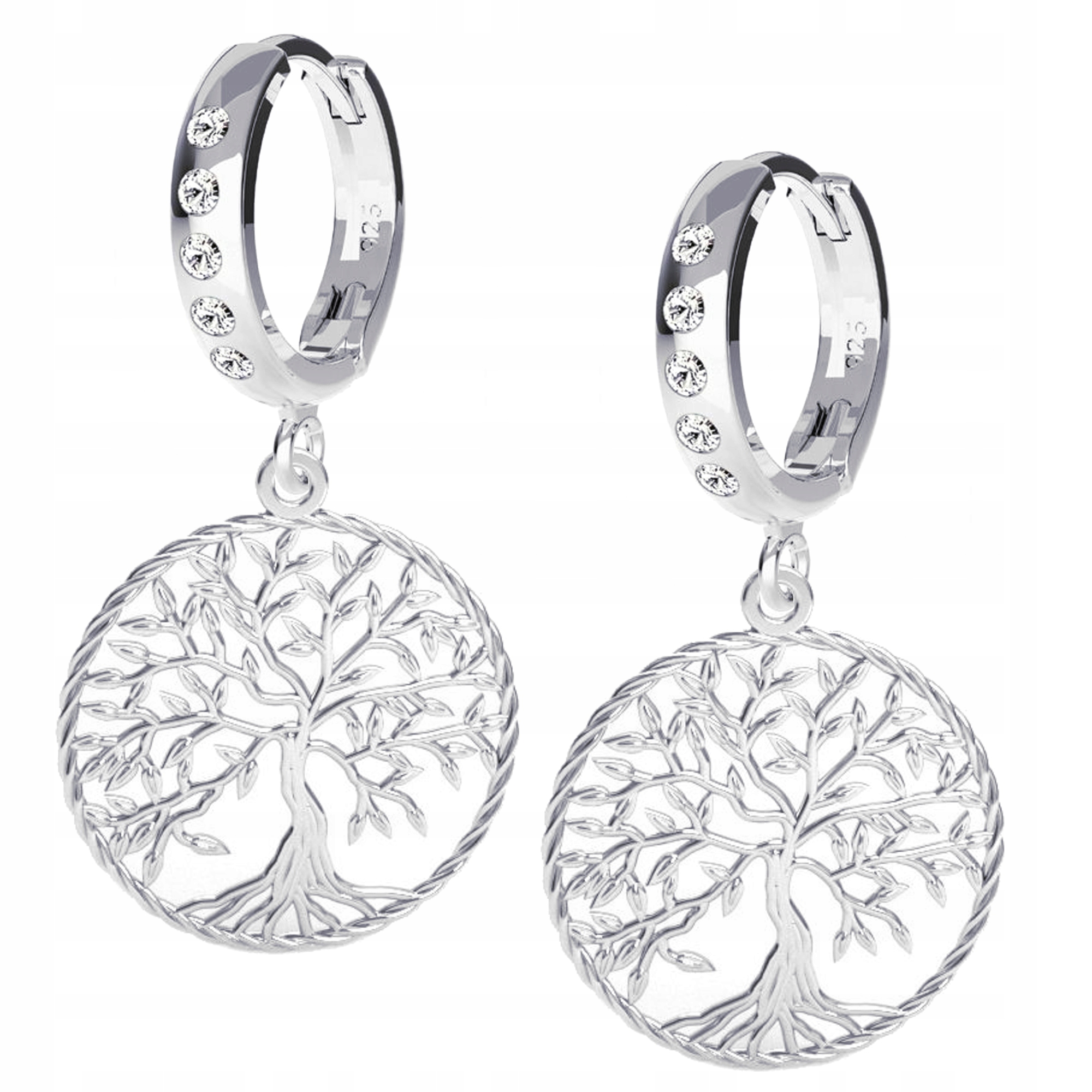 Stříbrné náušnice Pouta Strom života v kruhu Stříbro 925 Symbol rovnováhy