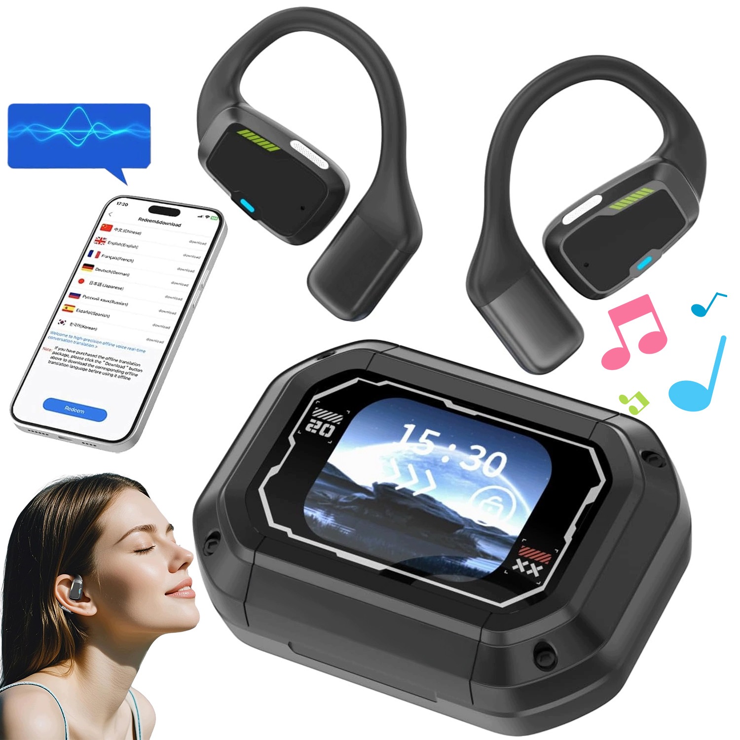 Otevřená Sluchátka Bluetooth 6.0 XP6 Překladač 165 Jazyků Hifi Stereo
