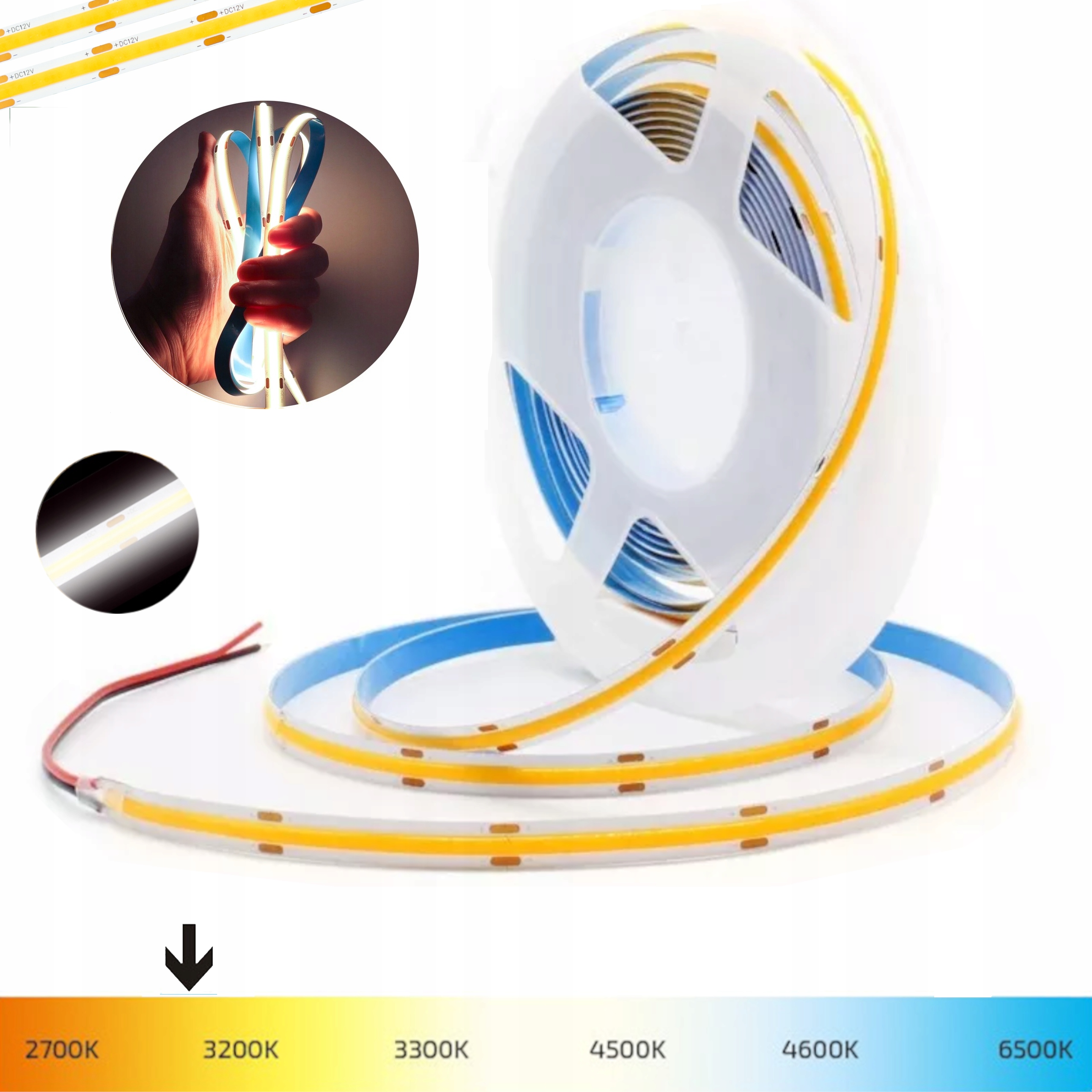 MOCNA Taśma LED COB 5M 12V NEON CIEPŁA LINIA 3000K