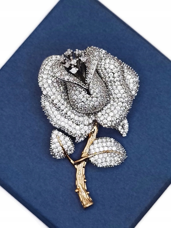 Luxusní Brož Přívěsek S Květinou A Růží, Stříbrné, Rhodiové Dárek Krabička