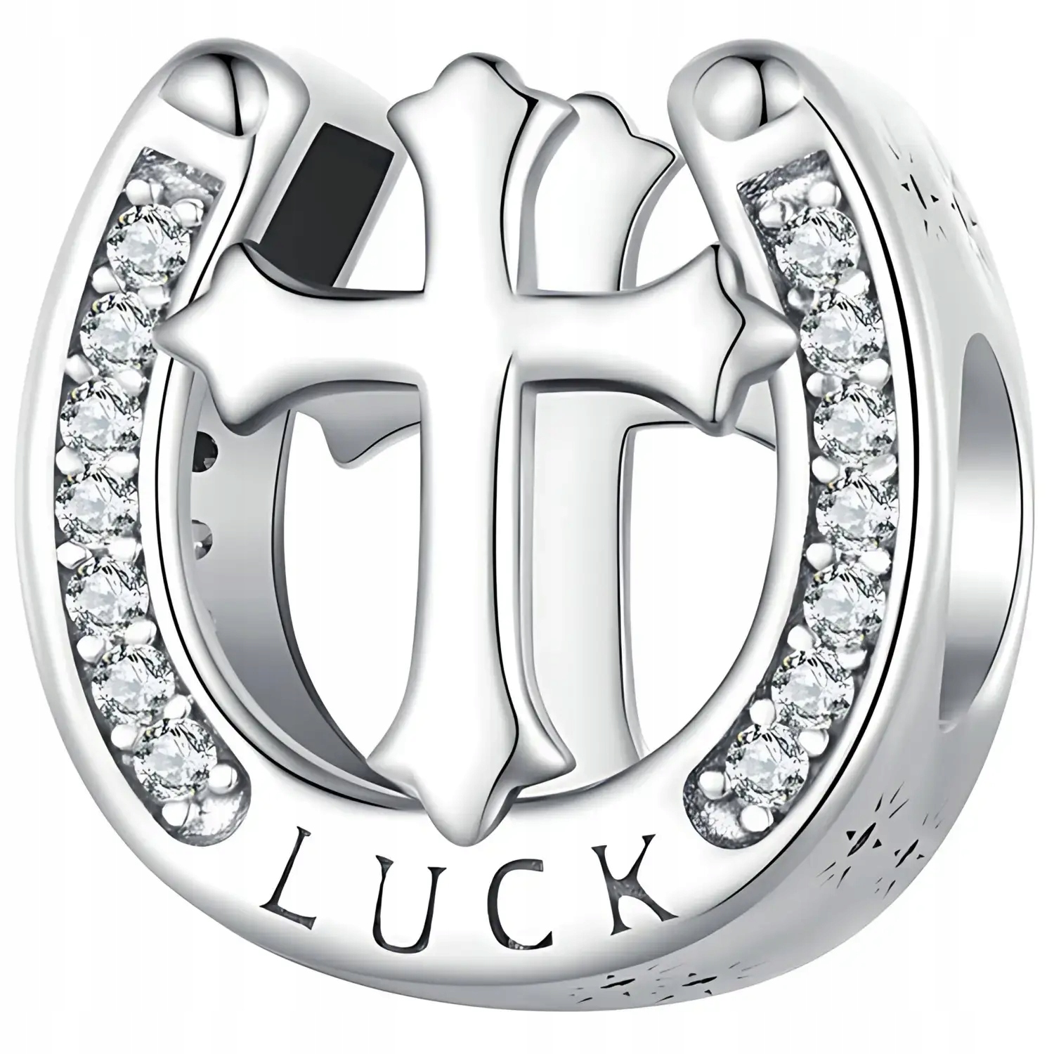 Charms Přívěsek Stříbro 925 Náboženský kříž Víra Podkova Symbol štěstí