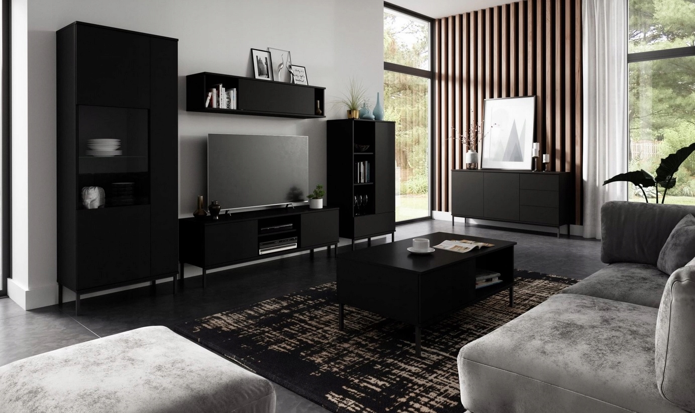 Stolik szafka RTV drzwi szuflady loft czarny QUERTY RTV 2D 150 cm Głębokość mebla 41 cm