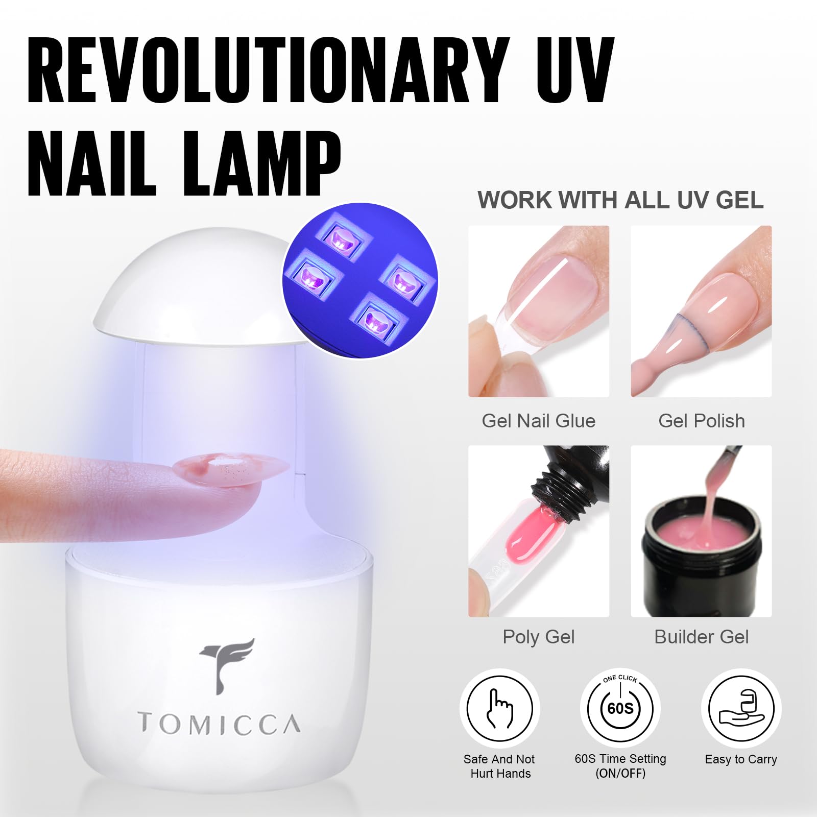 TOMICCA Zestaw Do Przedłużania Paznokci Tipsy Żelowe 240 Sztuk Lampa UV — miniatura 4