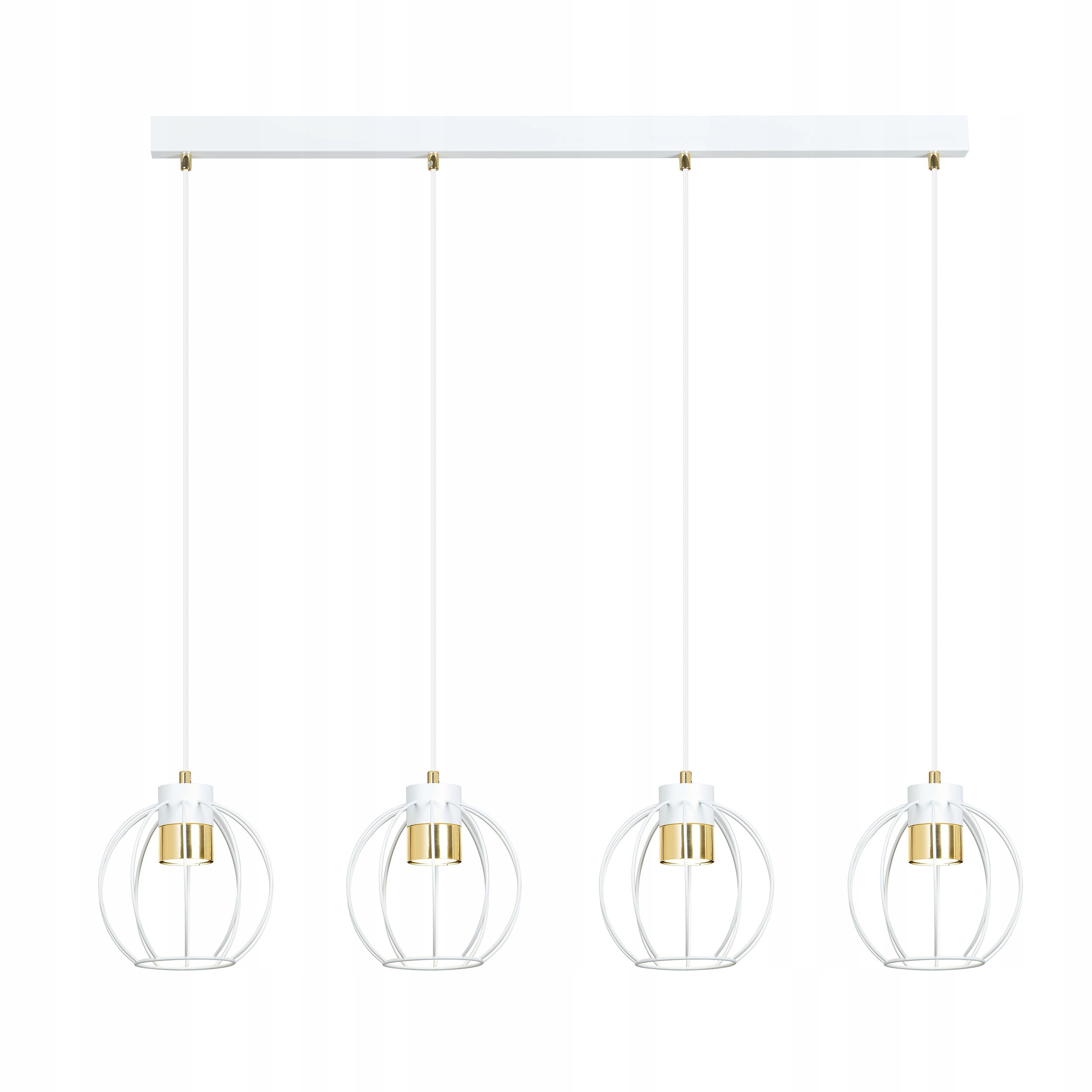 Závesná lampa Ajax 4 biela zlatá sieťovaná s elegantnými tienidlami nad stôl