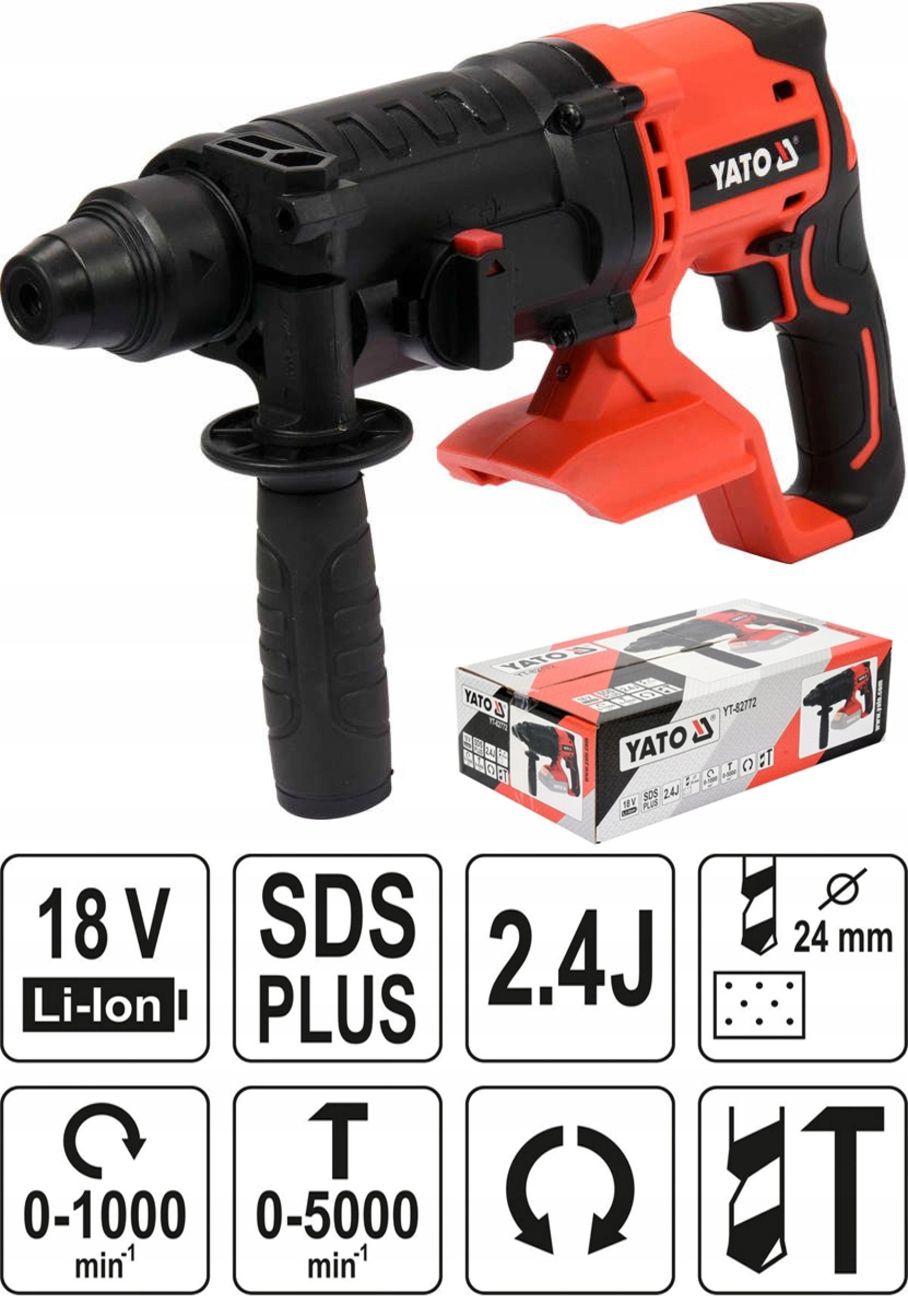 MŁOTOWIERTARKA SDS+ MŁOT UDAROWY AKU.18V BODY YATO