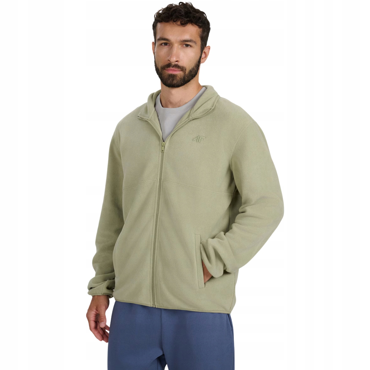 Fleecová Mikina pánský 4F M357 olivový 4FWAW25TFLEM357 44S Velikost 2XL