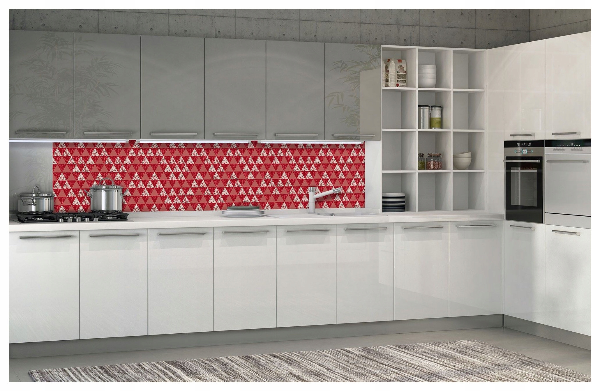 Vliesová fototapeta Geometrické červeno-bílé trojúhelníky 250x60 lepidlo