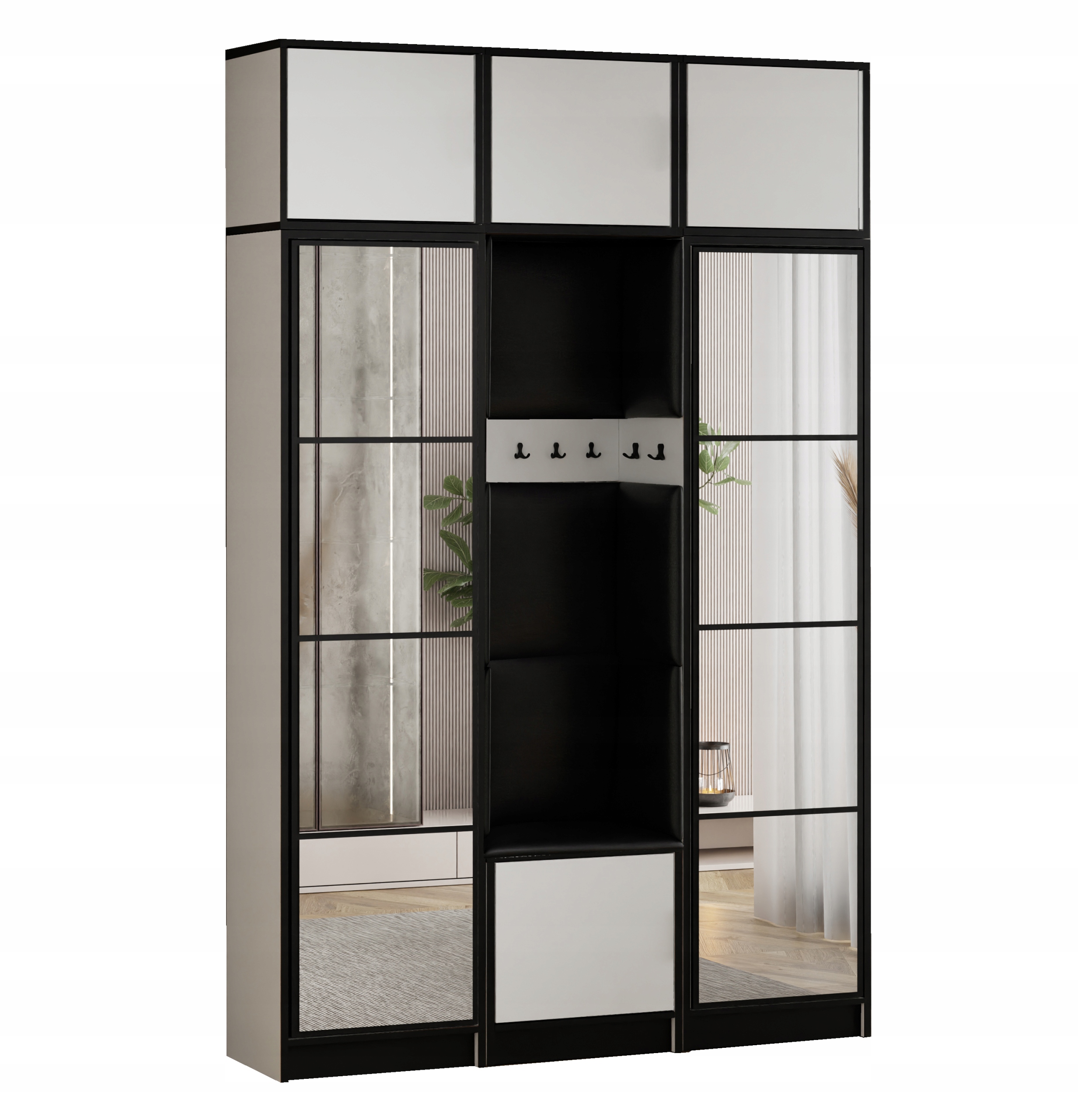 Šatní skříň Costa 12 bílá ekokůže černá Vzor 1 s nástavcem