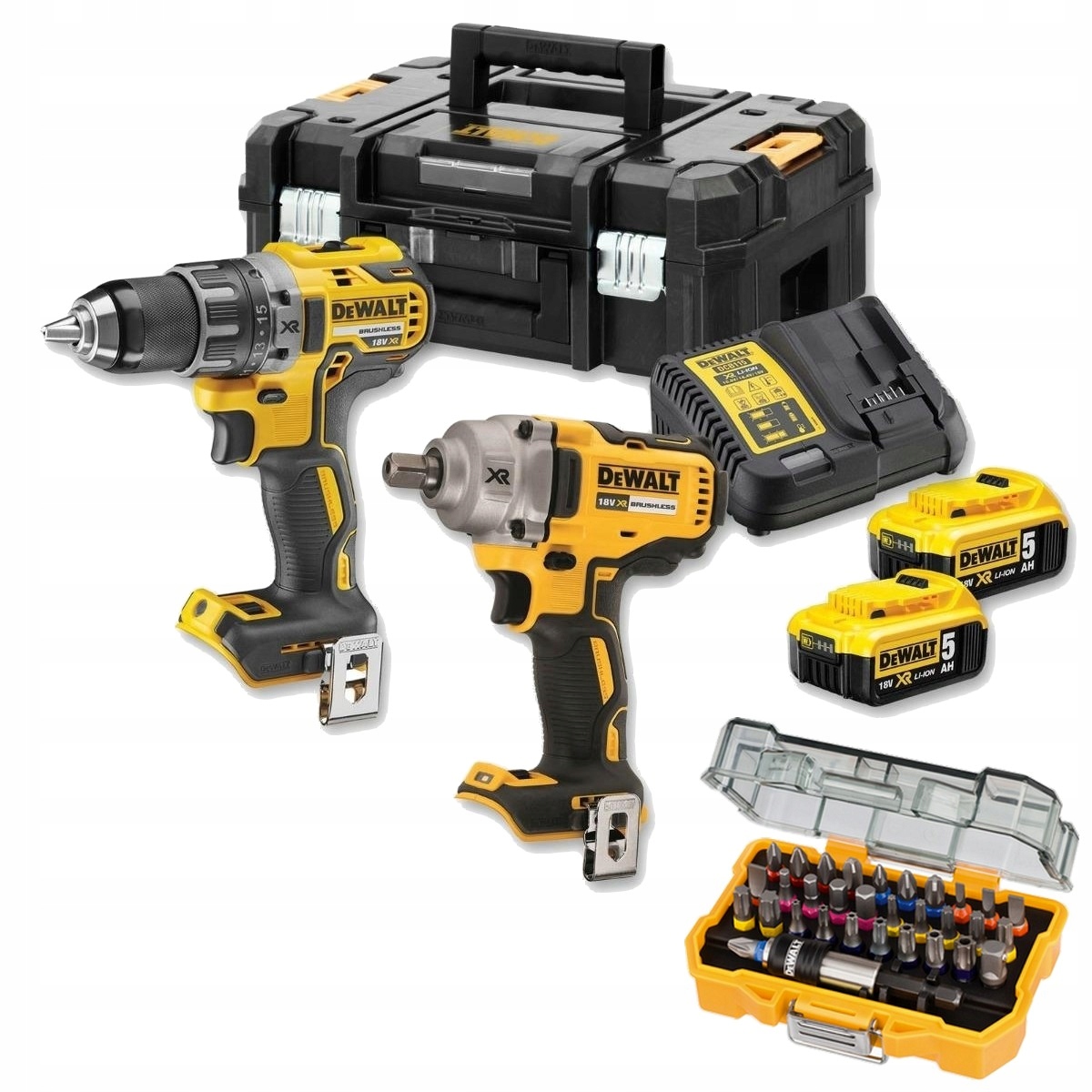 Dewalt Zestaw narzędzi Wkrętarka Klucz udarowy 18V 2x5Ah