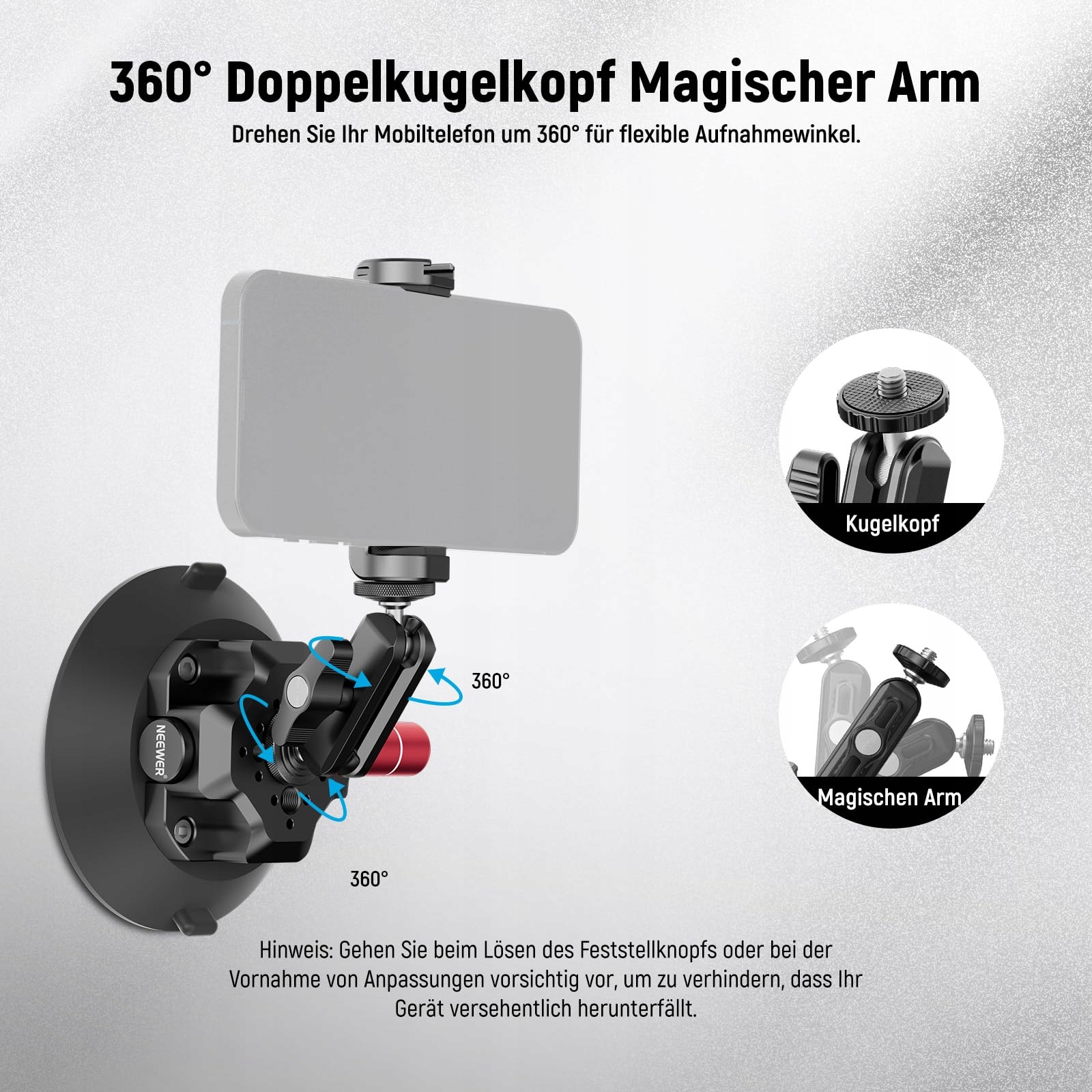 NEEWER Uchwyt Kamery 4,5" z Przyssawką i Magicznym Ramieniem — miniatura 5