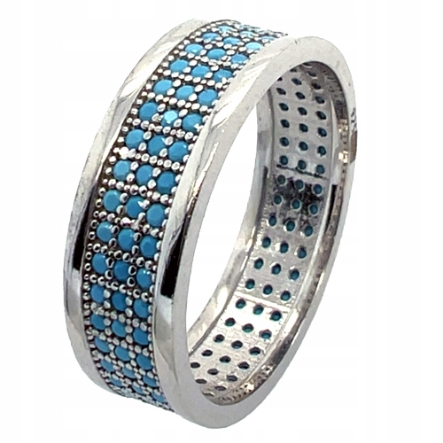 Stříbrný Prsten Prstýnek Osázený Modrými Tyrkysy, Ryzost 925