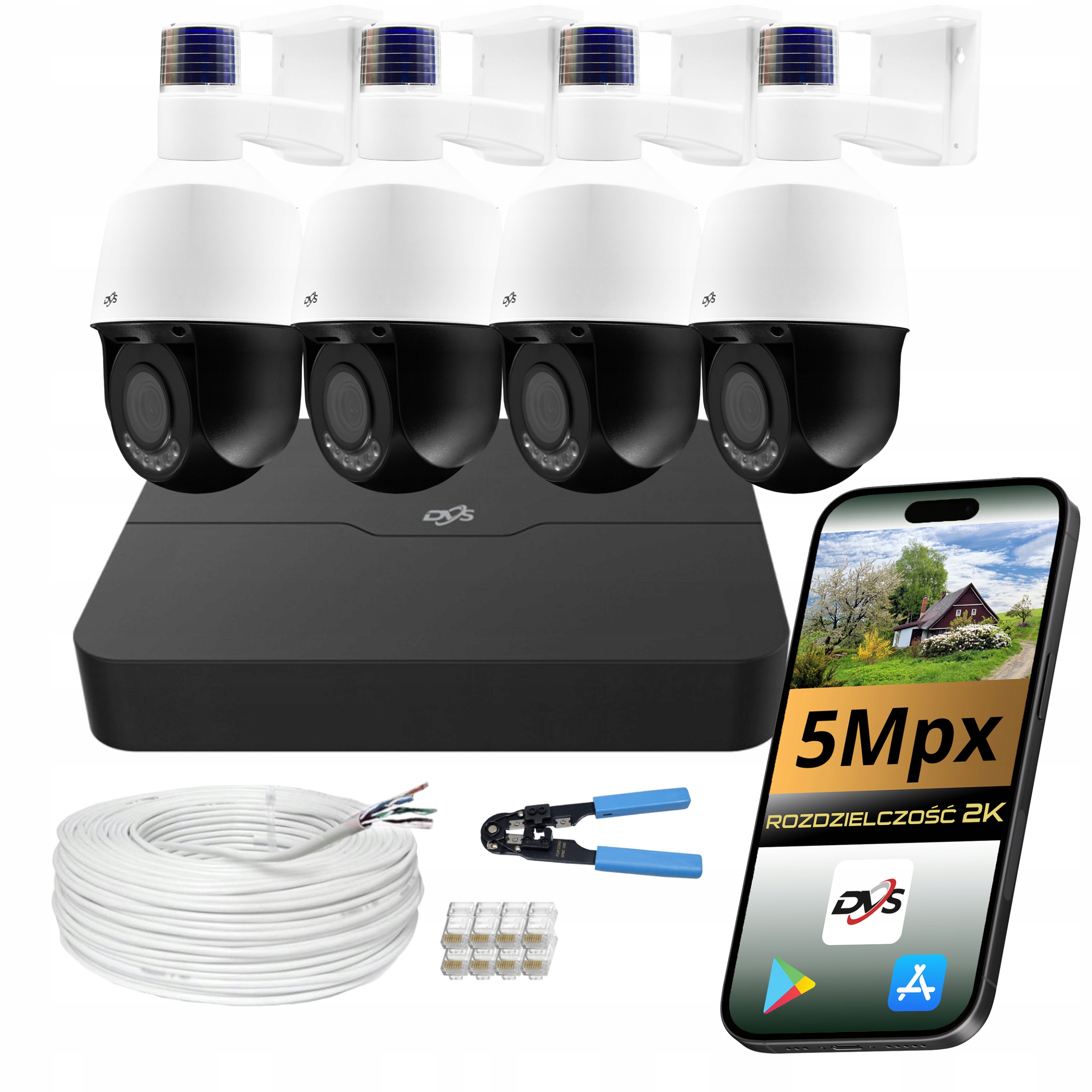 Sada 4 Otočných Kamer PoE 5MPX Zoom Sledování Ai Odstrašování Aplikací