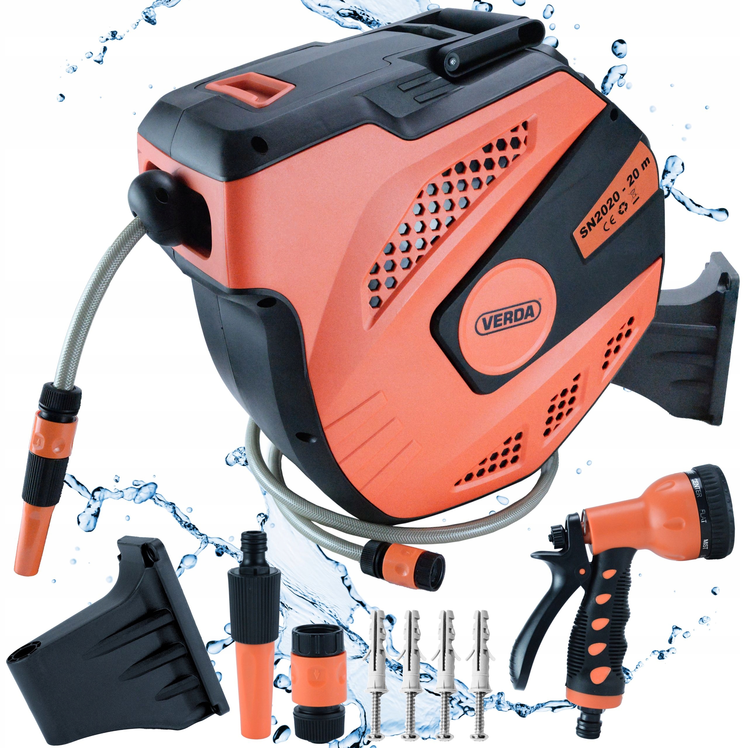 Wąż Ogrodowy Na Bębnie Na Ścianę Automatyczne Zwijanie 20m 2m Akcesoria