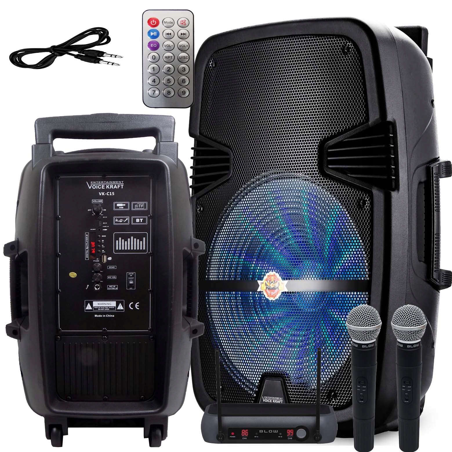 PRZENOŚNA KOLUMNA ESTRADOWA AKUMULATOR BLUETOOTH USB SD RADIO + MIKROFONY