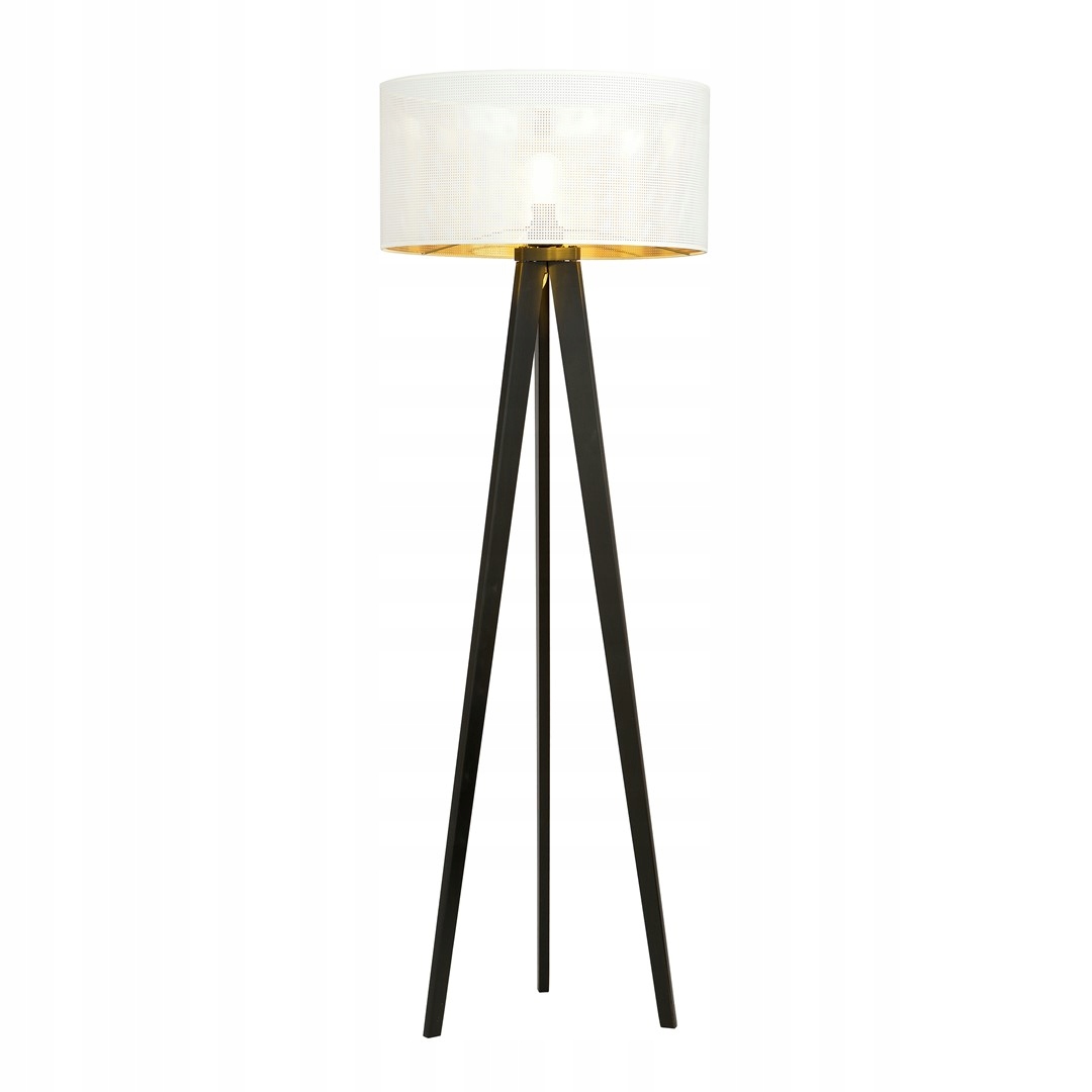 Stojacia lampa Olimpia bielo-zlatá Okrúhla Tienidlo 1xE27 podlahová trojnožka