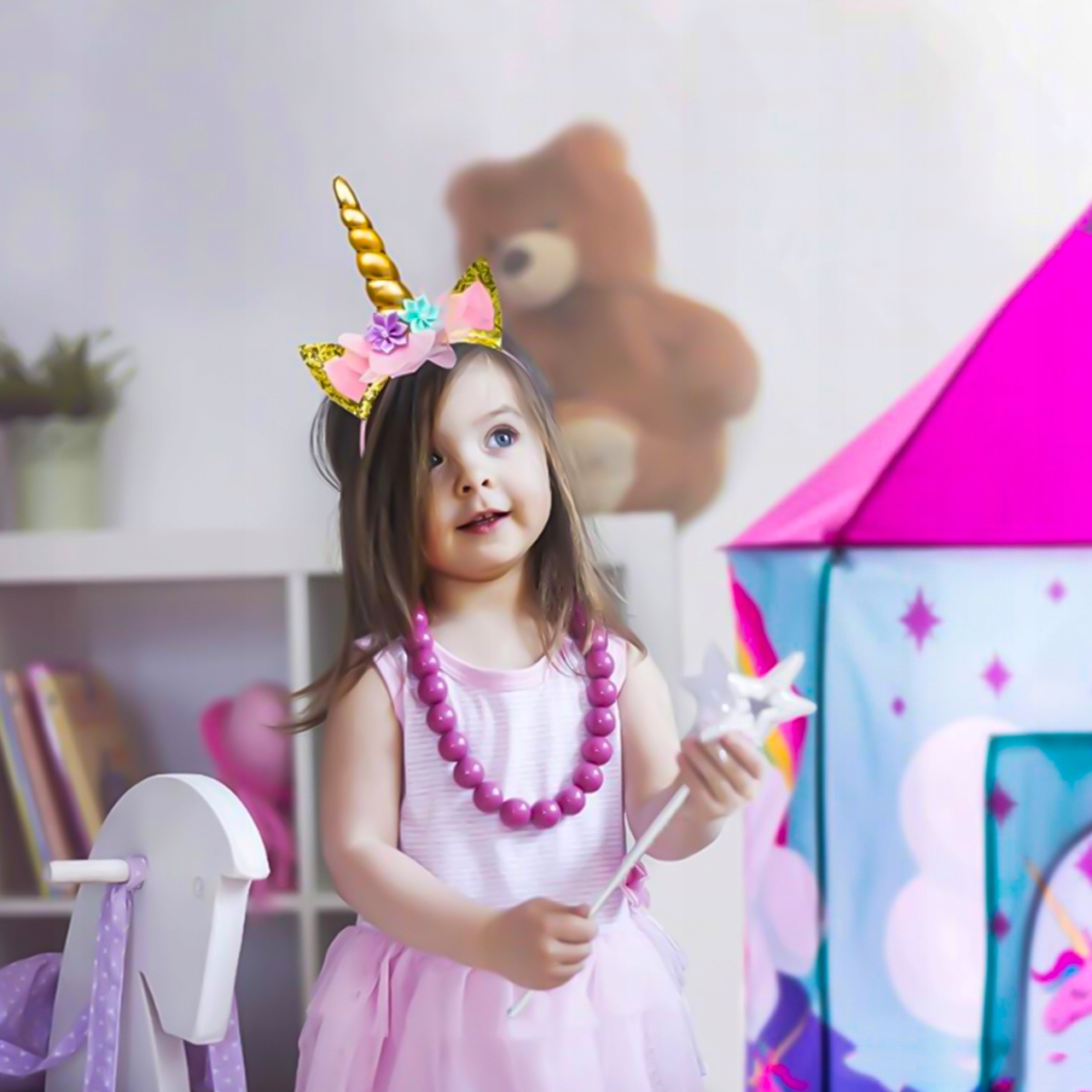 NAMIOT DOMEK ZAMEK PALAC DO DOMU OGRODU JEDNOROŻEC DO ZABAWY DLA DZIECI Długość 100 cm