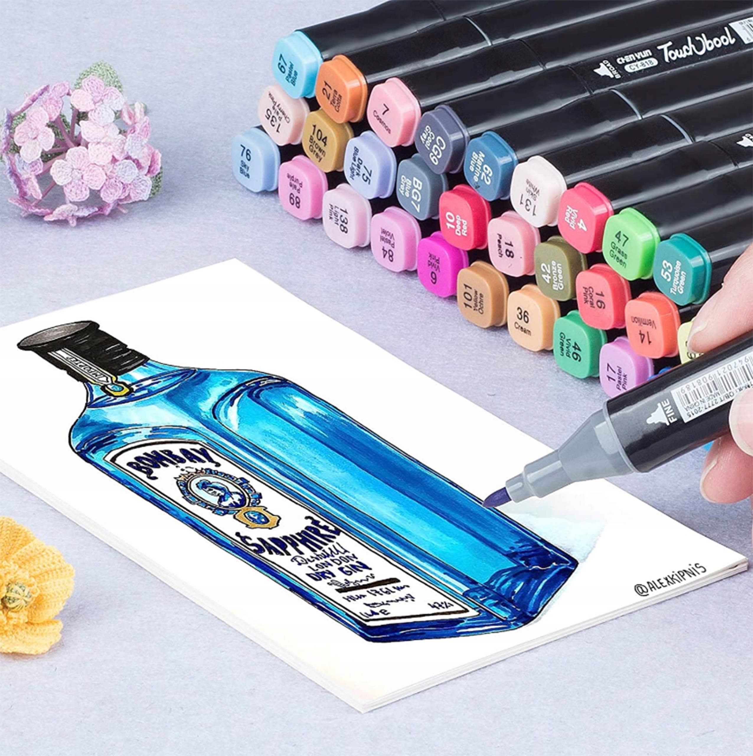 MARKERY ALKOHOLOWE DWUSTRONNE ZESTAW 60SZT + TORBA Kolor Wielokolorowy