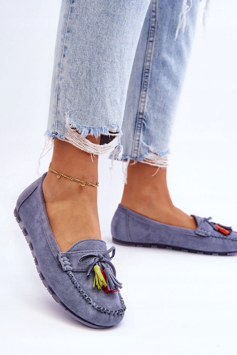 MOKASYNY ZAMSZOWE Z KOKARDĄ I FRĘDZLAMI NIEBIES 38 Płeć kobieta