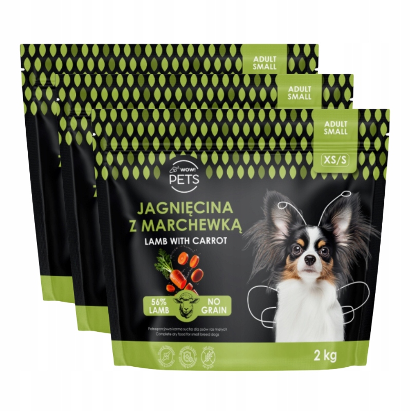 Levně Suché krmivo pro psy jehněčí s mrkví Xs/s, sada 3 sáčků po 2 kg