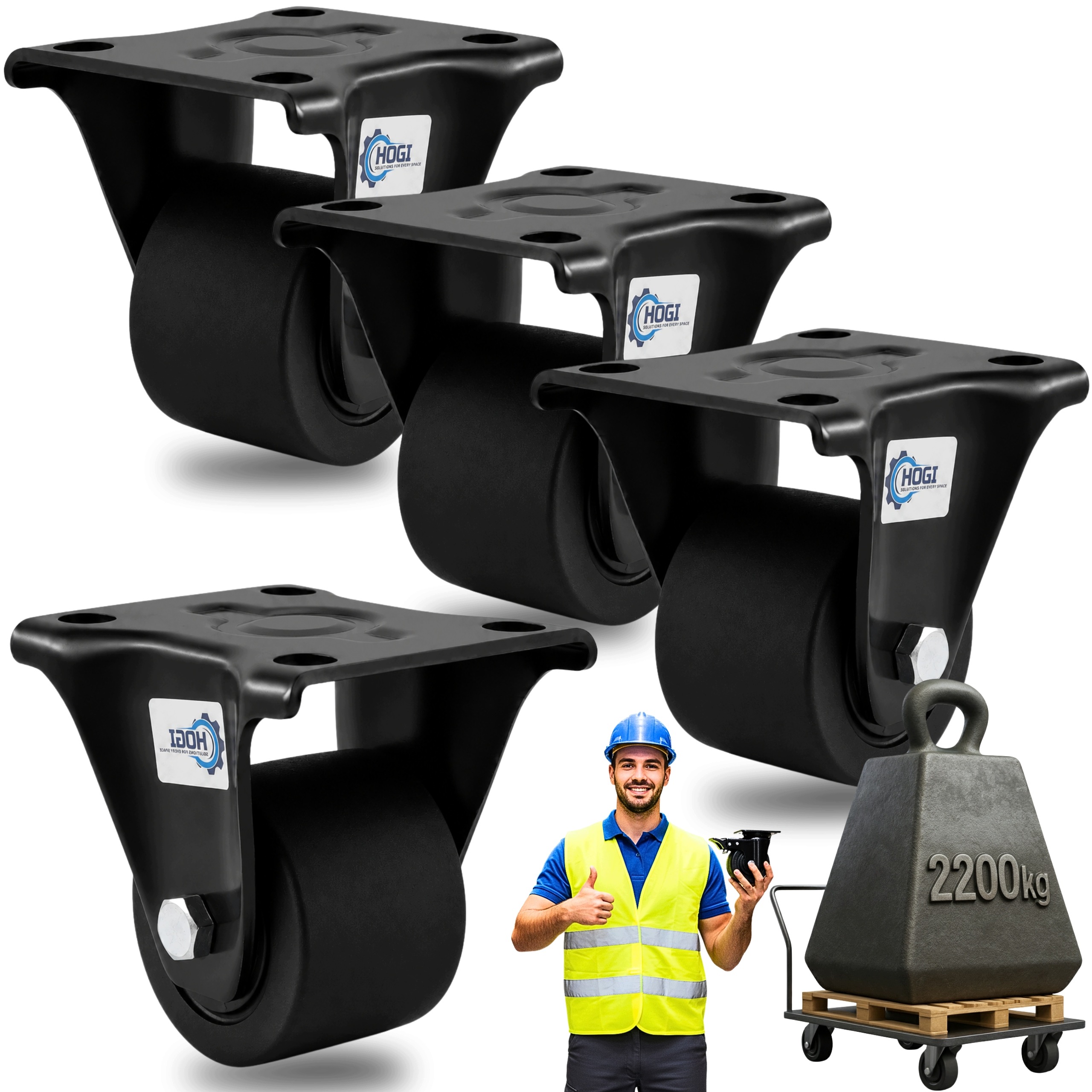 Kolečka 65 mm Pevná pro velké zatížení Set 4 ks 2200 Kg Polyamid Silné Rs