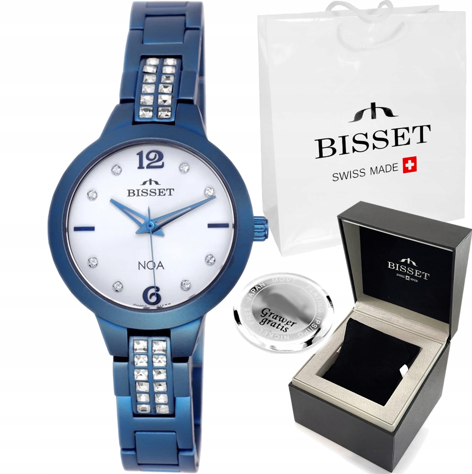Švýcarské dámské hodinky Bisset Noana matné Elegantní Zirkony Gravírování