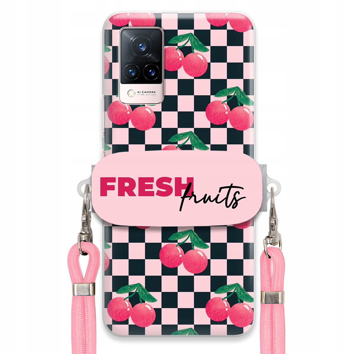 Puzdro pre Vivo S9 Ružové vodítko funkčný držiak Fresh Fruits Šachovnica