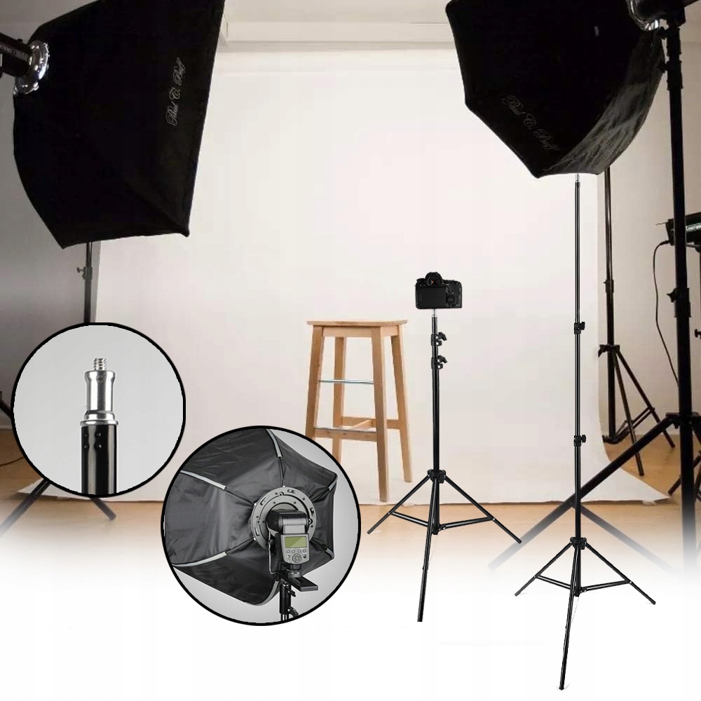 SOLIDNY STOJAK STATYW OŚWIETLENIOWY ROZŁOŻONY 2 M DO LAMPA STUDYJNA LED Marka bez marki