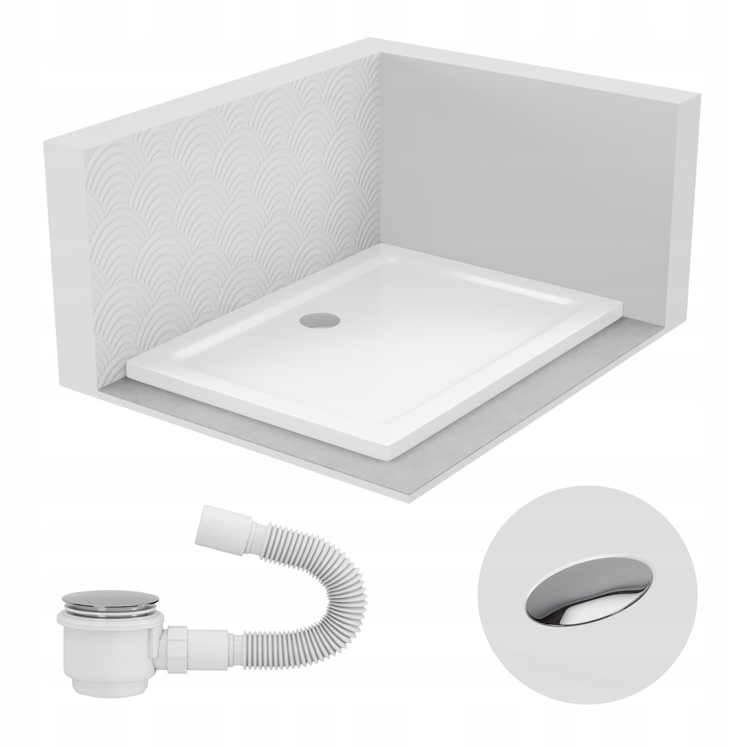 Sprchová vanička obdélníková 130x90 Slim nízká 5 cm bílý sifon