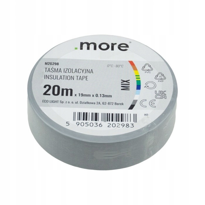 TAŚMA PCV IZOLACYJNA 19MM 20M SZARA MIĘKKA