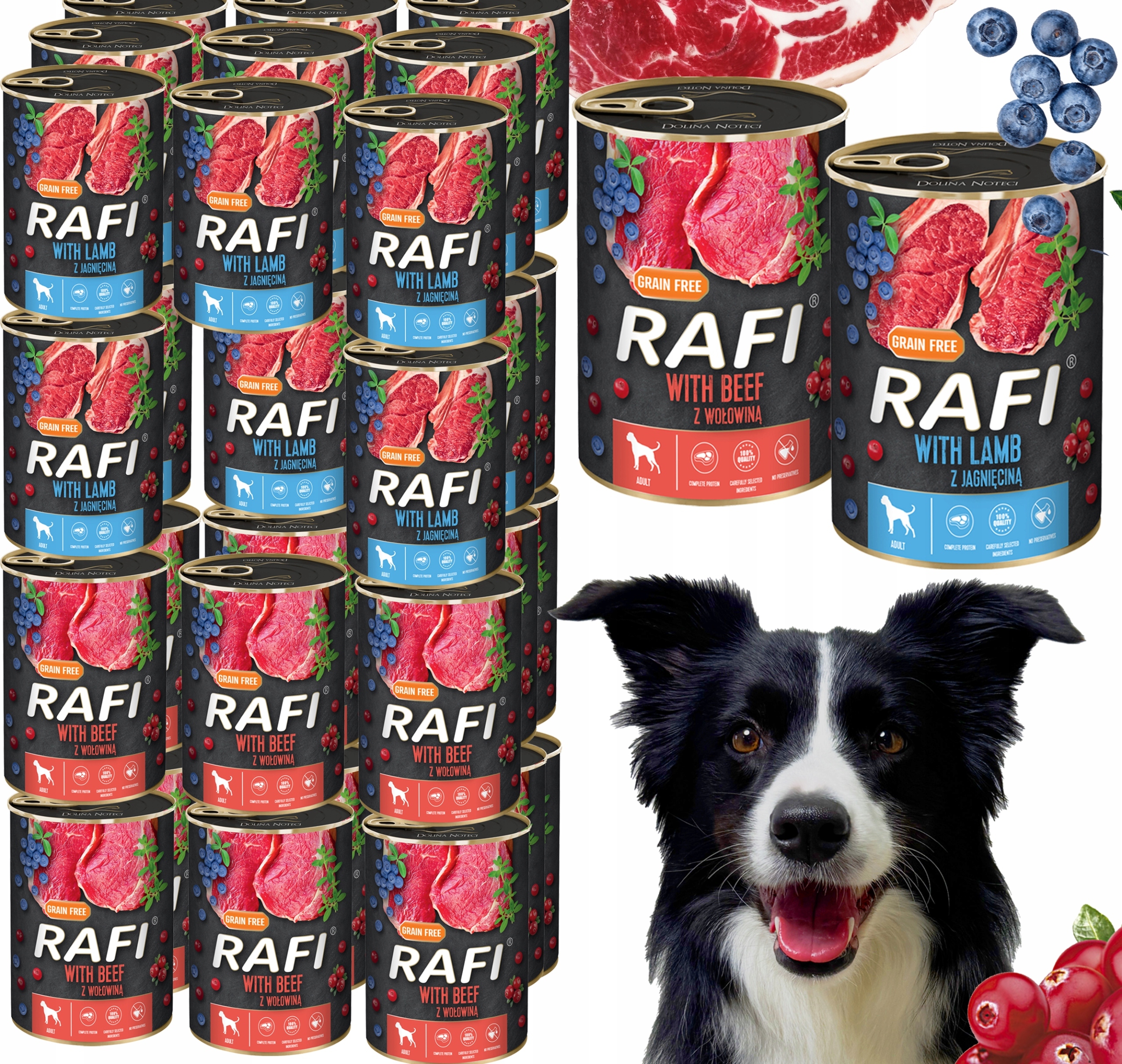 Levně Sada Krmivo Pro Psy Rafi MIX Jehněčí Hovězí Konzervy 400 G