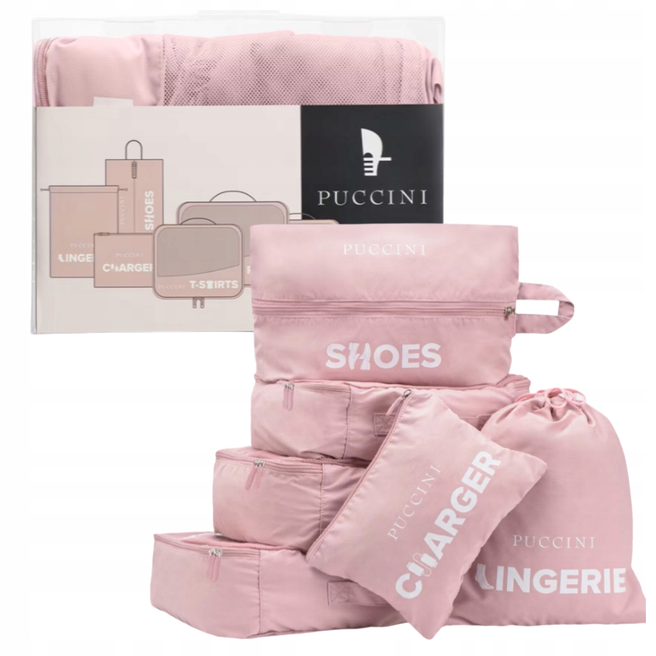 Zestaw organizerów podróżnych Puccini TO231-3C 6-częściowy różowy na zamek