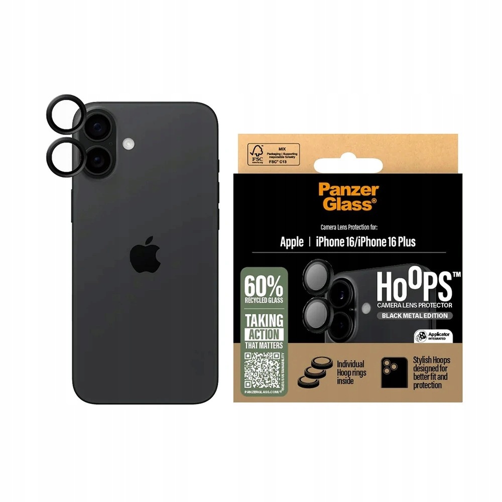 PanzerGlass Hoops ochrona obiektywów iPhone 16 iPhone 16 Plus czarna