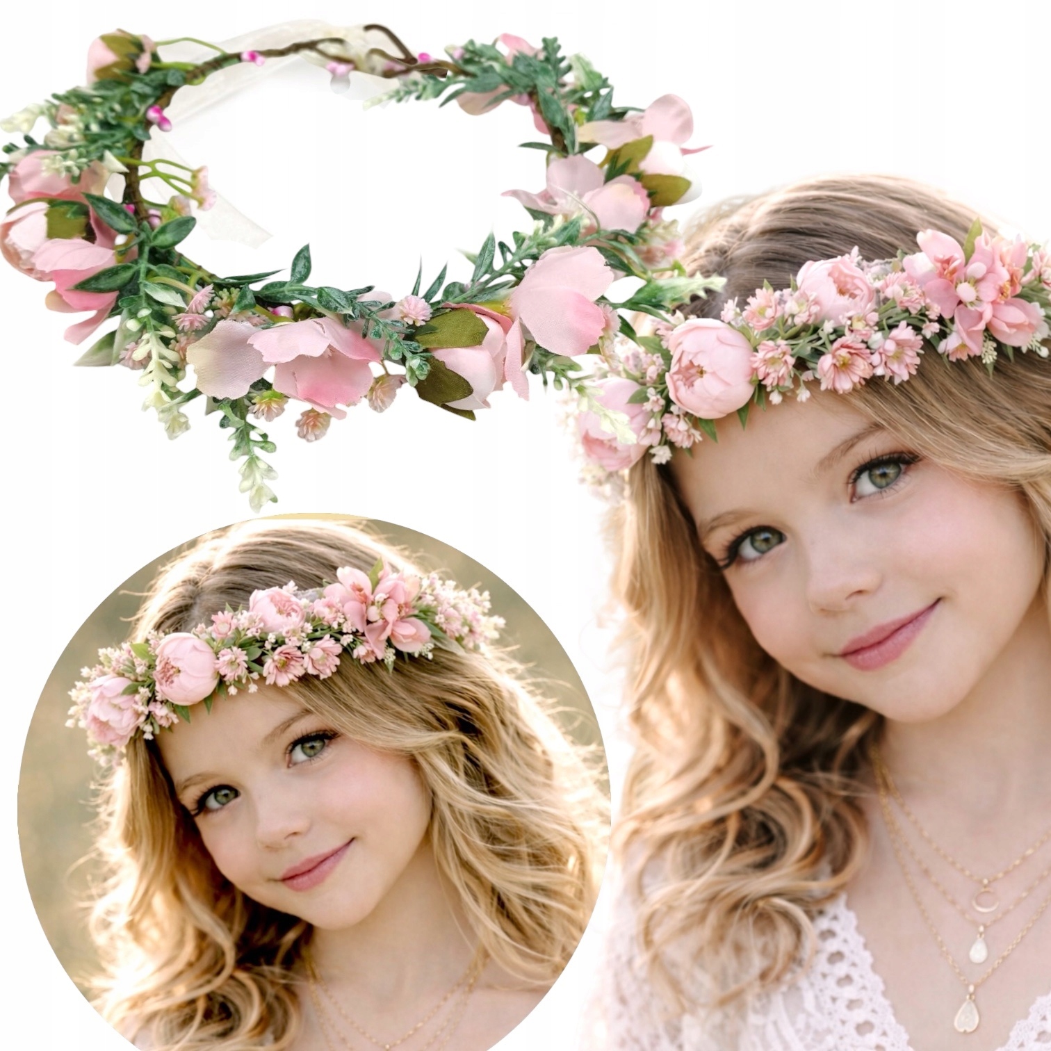 WIANEK BOHO na głowę pastelowe KWIATY regulowany PANI WIOSNA ELF sesja