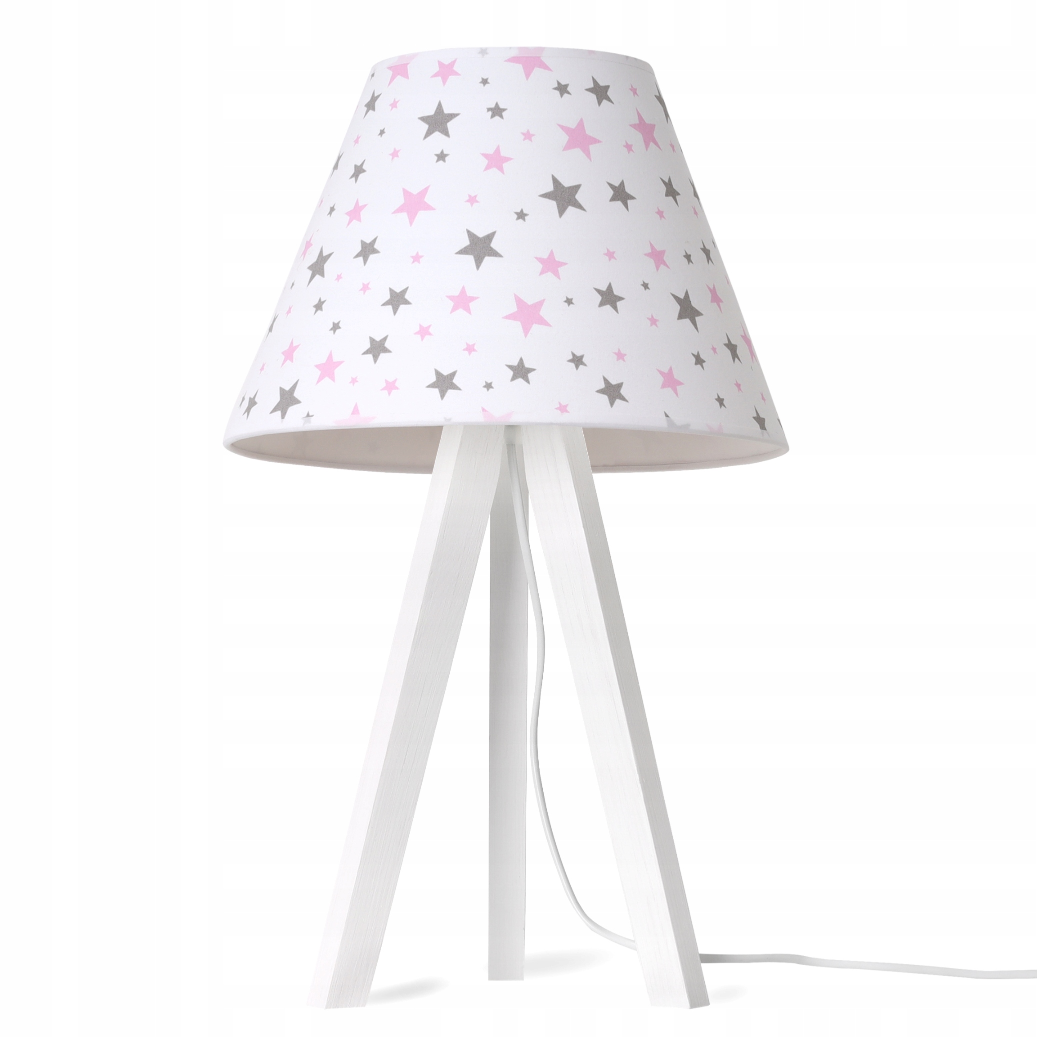 Noční Lampa Dětská Trojnožka S Stínítkem Bílá S Růžovými Hvězdičkami Kužel