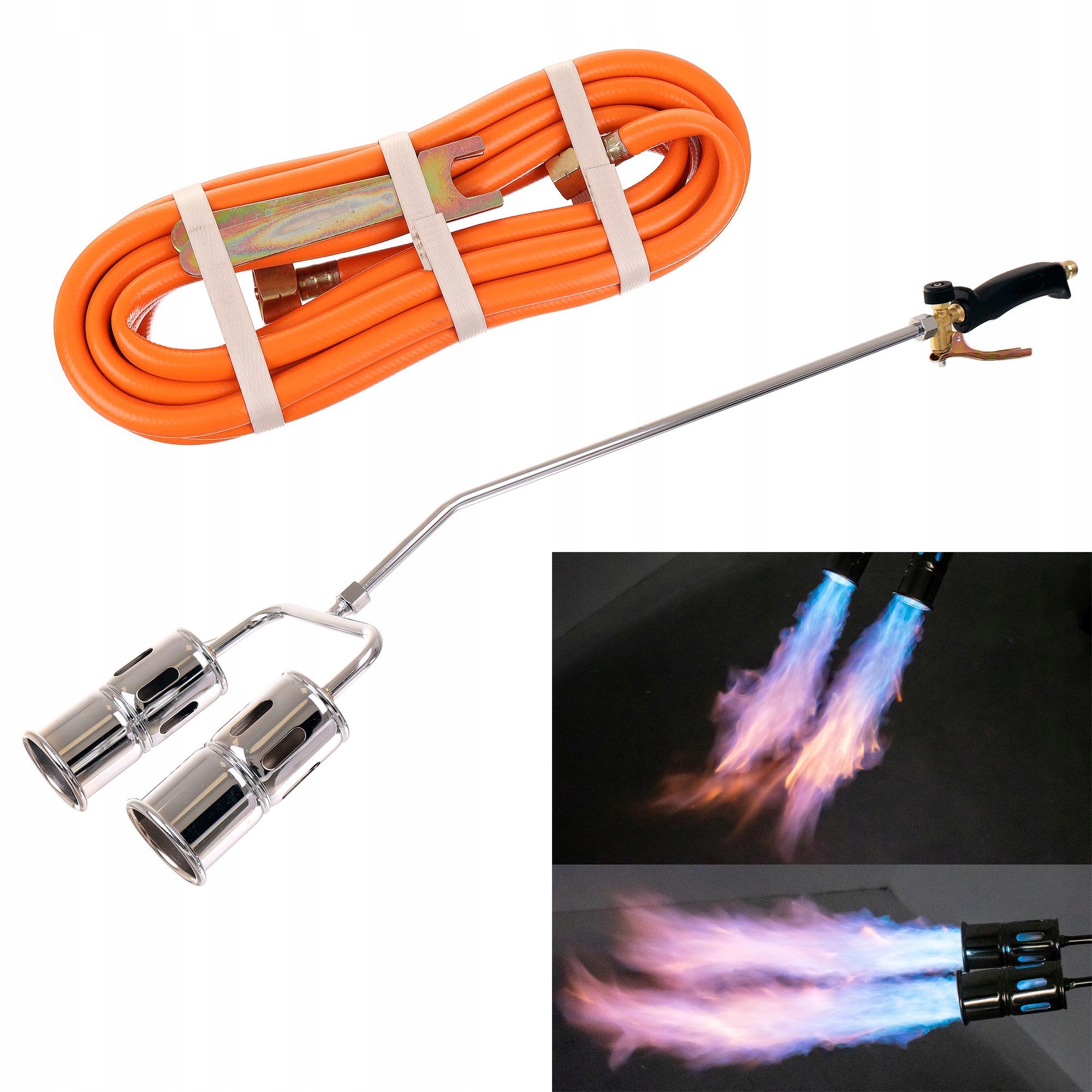 Pokrývačský Hořák Na Papuče 85 CM 2 Trysky 60 MM Hadice 5 M Pro Ohřev Opalování