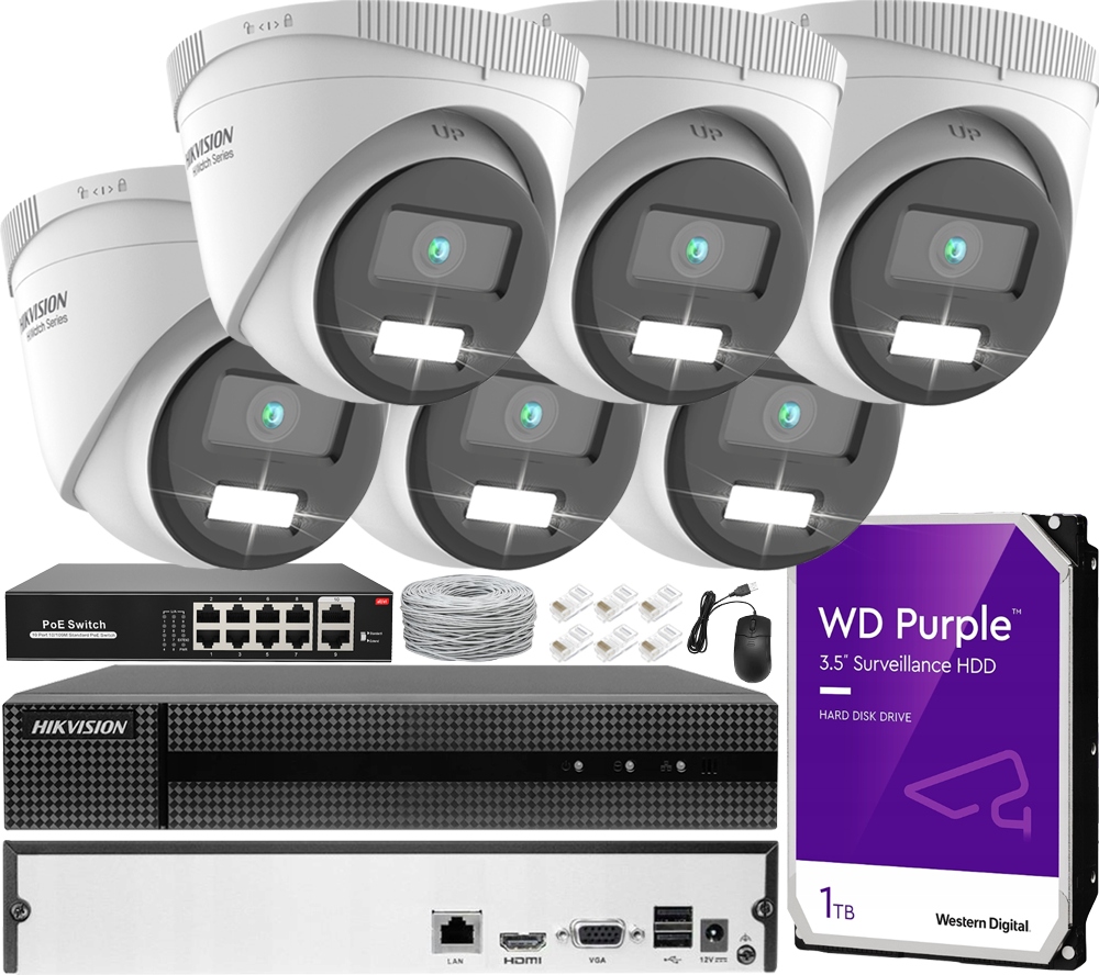 Venkovní monitorování Ip 6x Hikvision ColorVu 5Mpx PoE Led 30M Aplikace