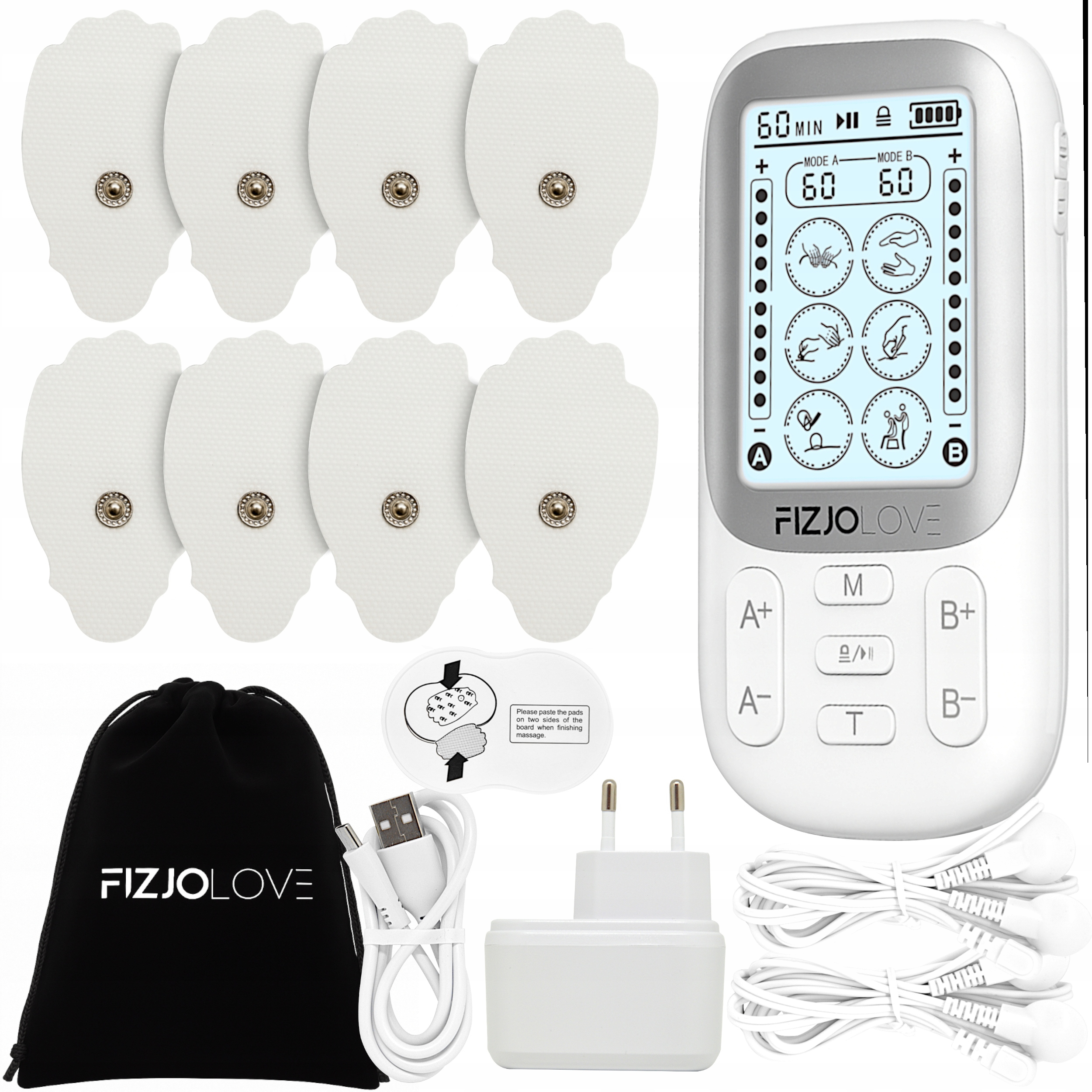Elektrostymulator Mięśni Tens Ems Masaż Stymulacja 8 Elektrod Fizjolove