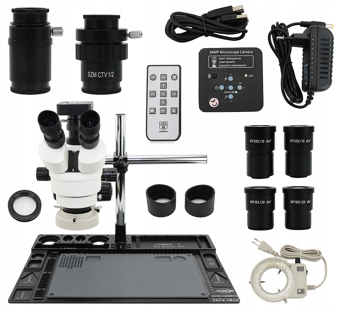 Trinokulární Stereoskopický Mikroskop H22-45T2v2 7-90x Sada Příslušenství