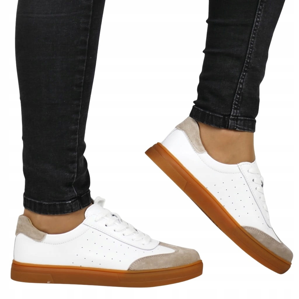 Dámské Tenisky Polobotky Kožené Bílo Béžové Sammba Kůže Módní