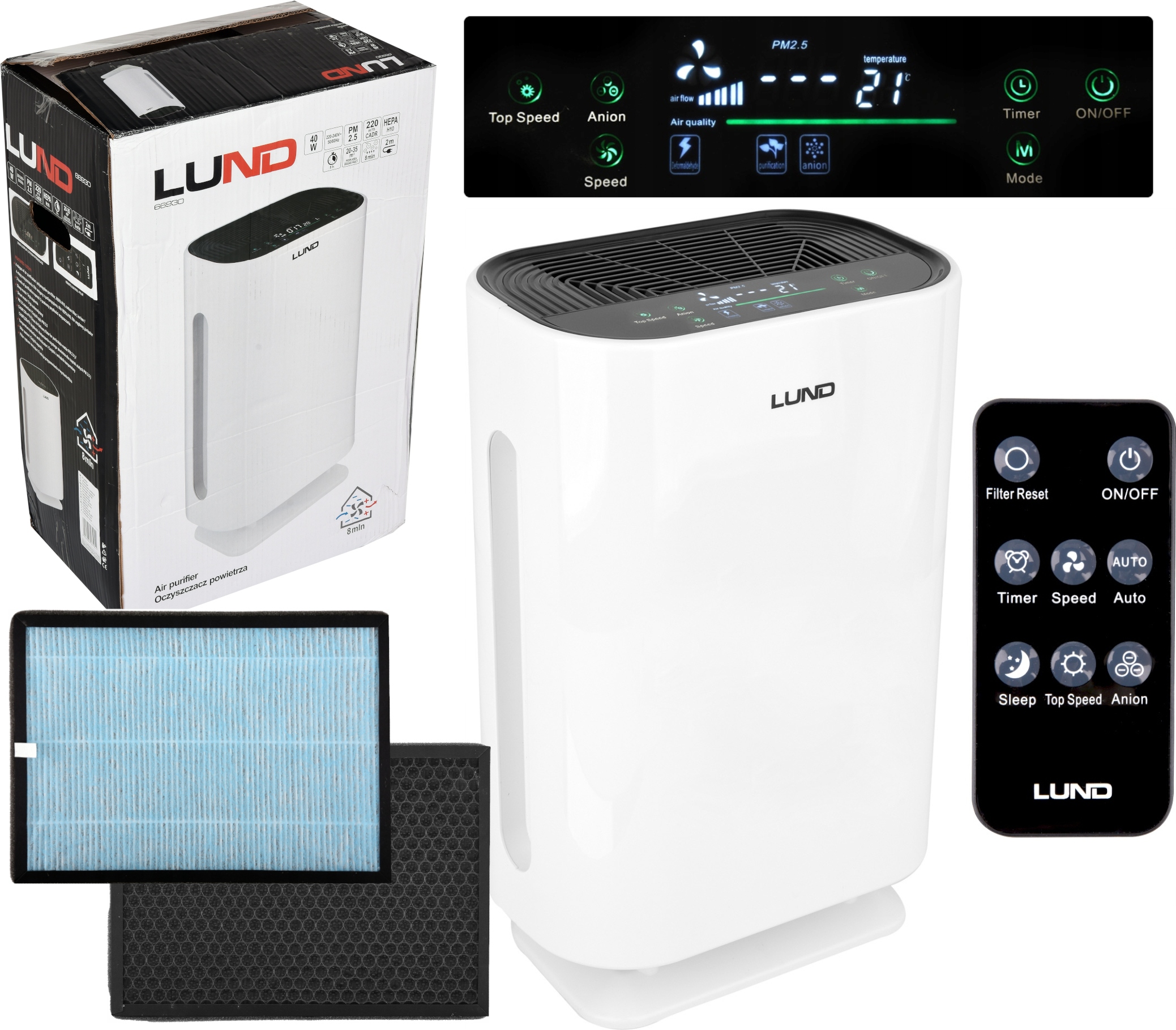 Lund Oczyszczacz Powietrza Jonizator 40W Filtr Hepa Pilot 66930