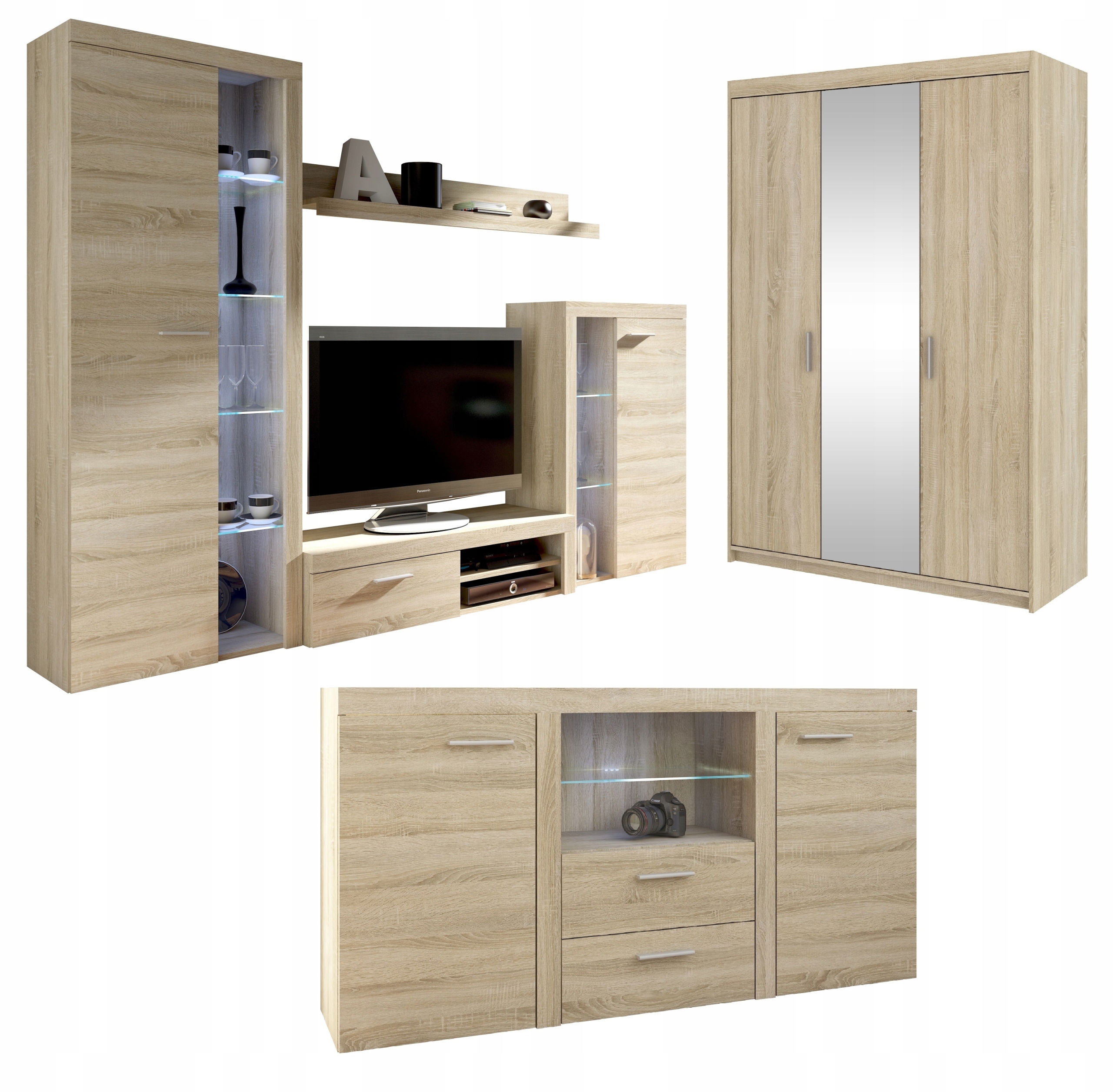 Komplet Meblościanka + Komoda + Szafa RUMI Lefkas Kod producenta RUMI_202300000409