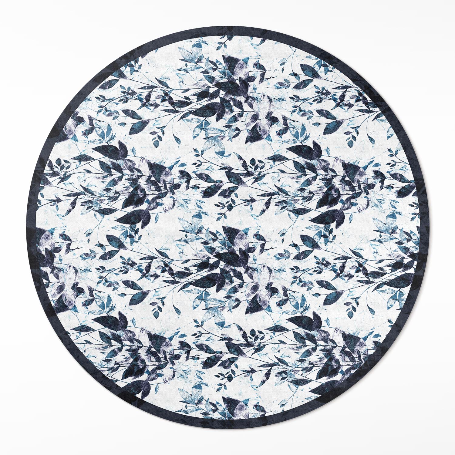 Kulatý Koberec Vinylový fi 80 cm Akvarijní listy popínavé rostliny v barvě indigo